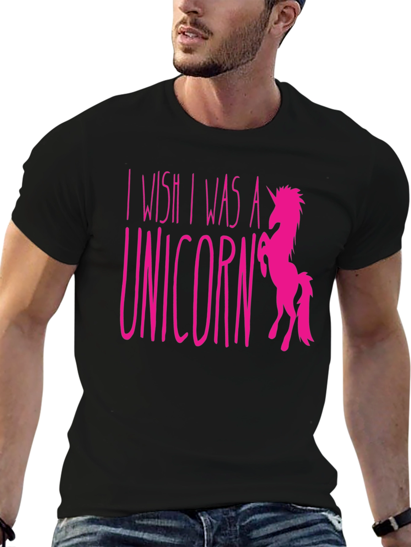 Black I Wish I Was a Unicorn Graphic T-Shirt view 6