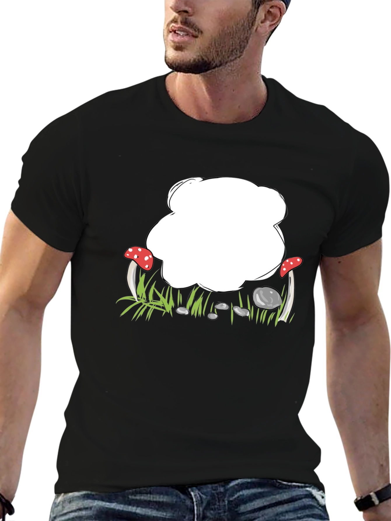 Black Mushroom Patch Graphic Black T-Shirt view 6