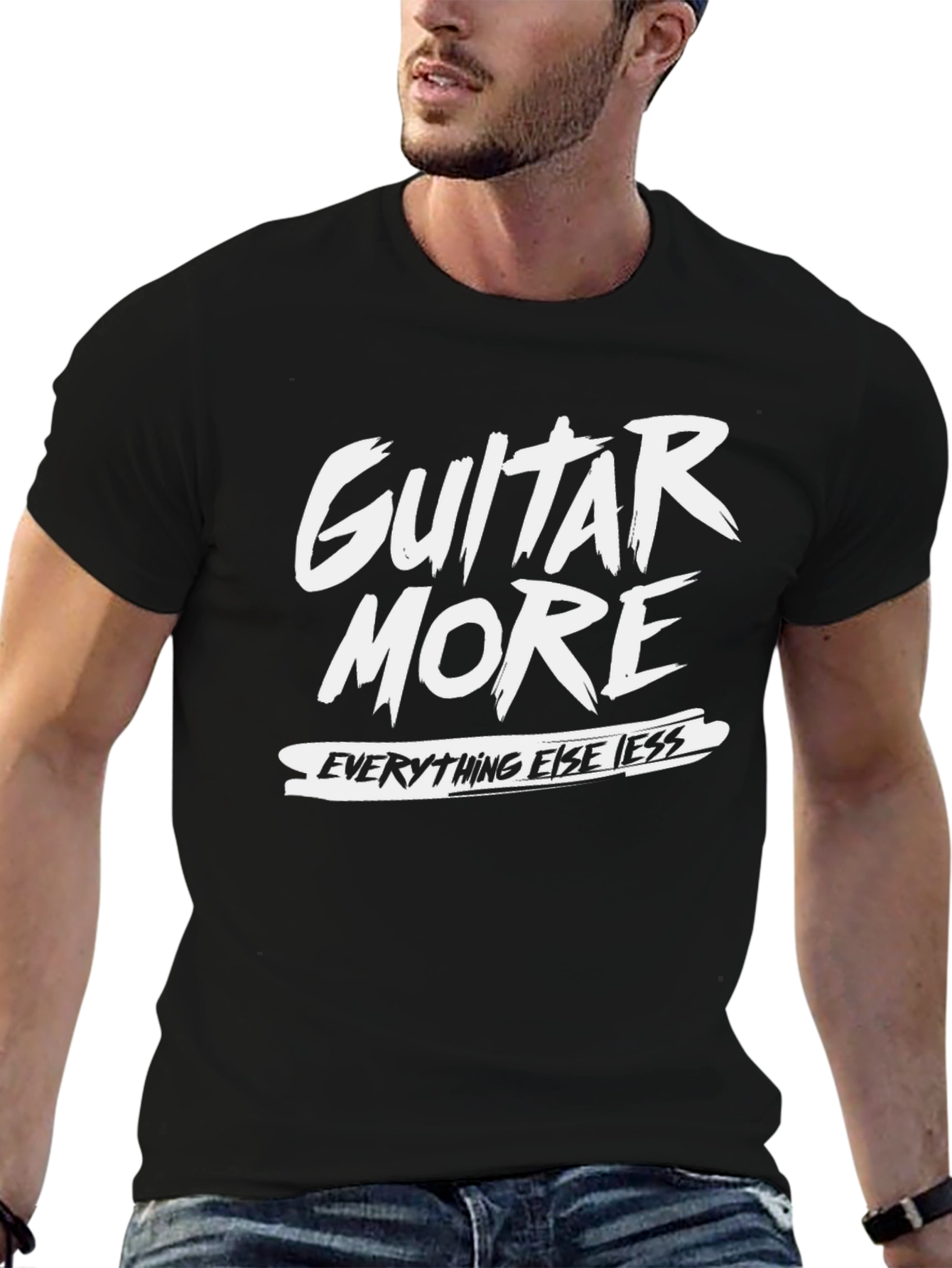 Black Guitar More T-Shirt - Black Graphic Tee view 6