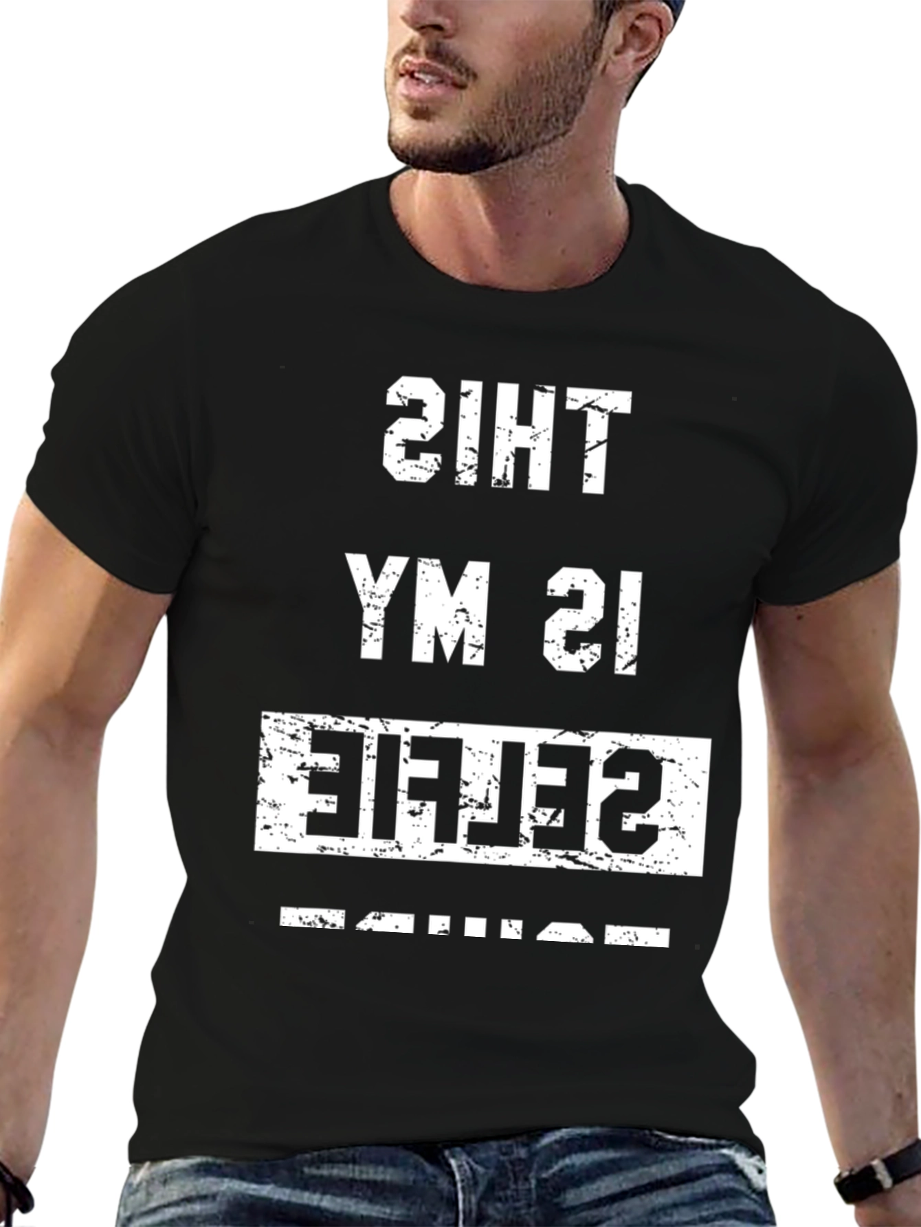 Black Funny Selfie Squad T-Shirt view 6