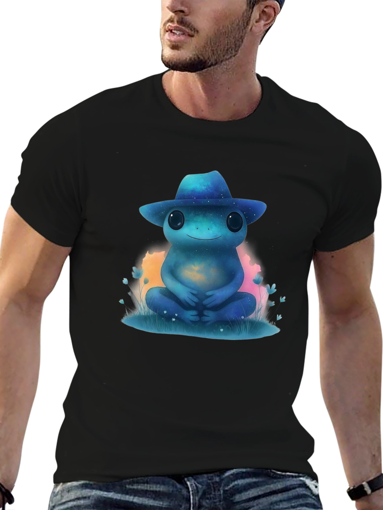Black Cosmic Frog T-Shirt - Galaxy Hat Design view 6