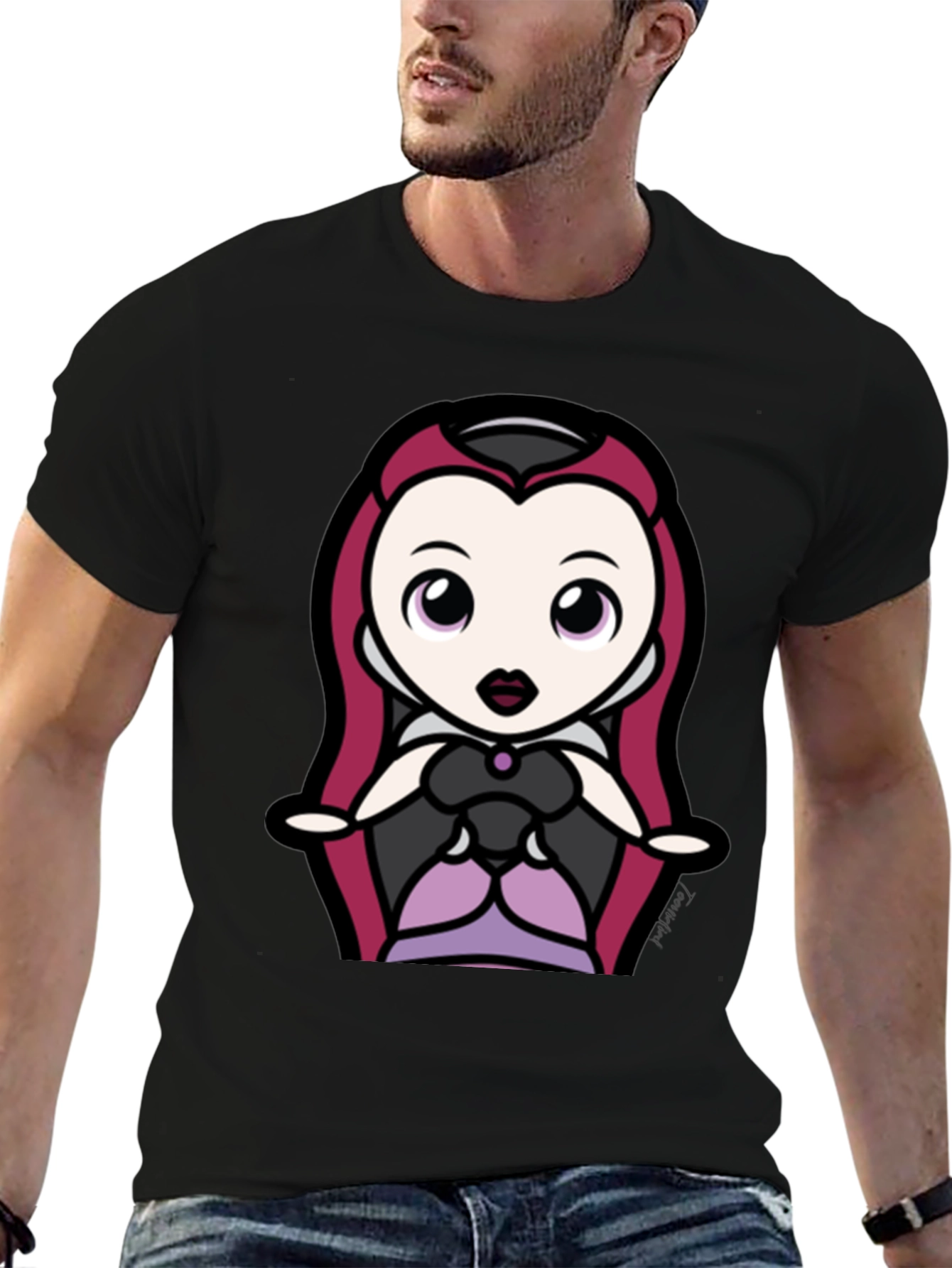 Black Cute Cartoon Villain Tee - Black Cotton view 6