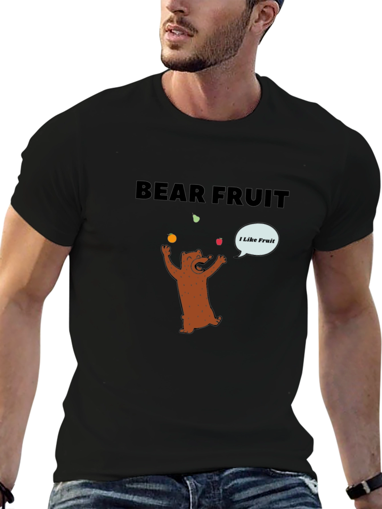 Black Bear Fruit Graphic Tee - Funny Cartoon Bear Design view 6