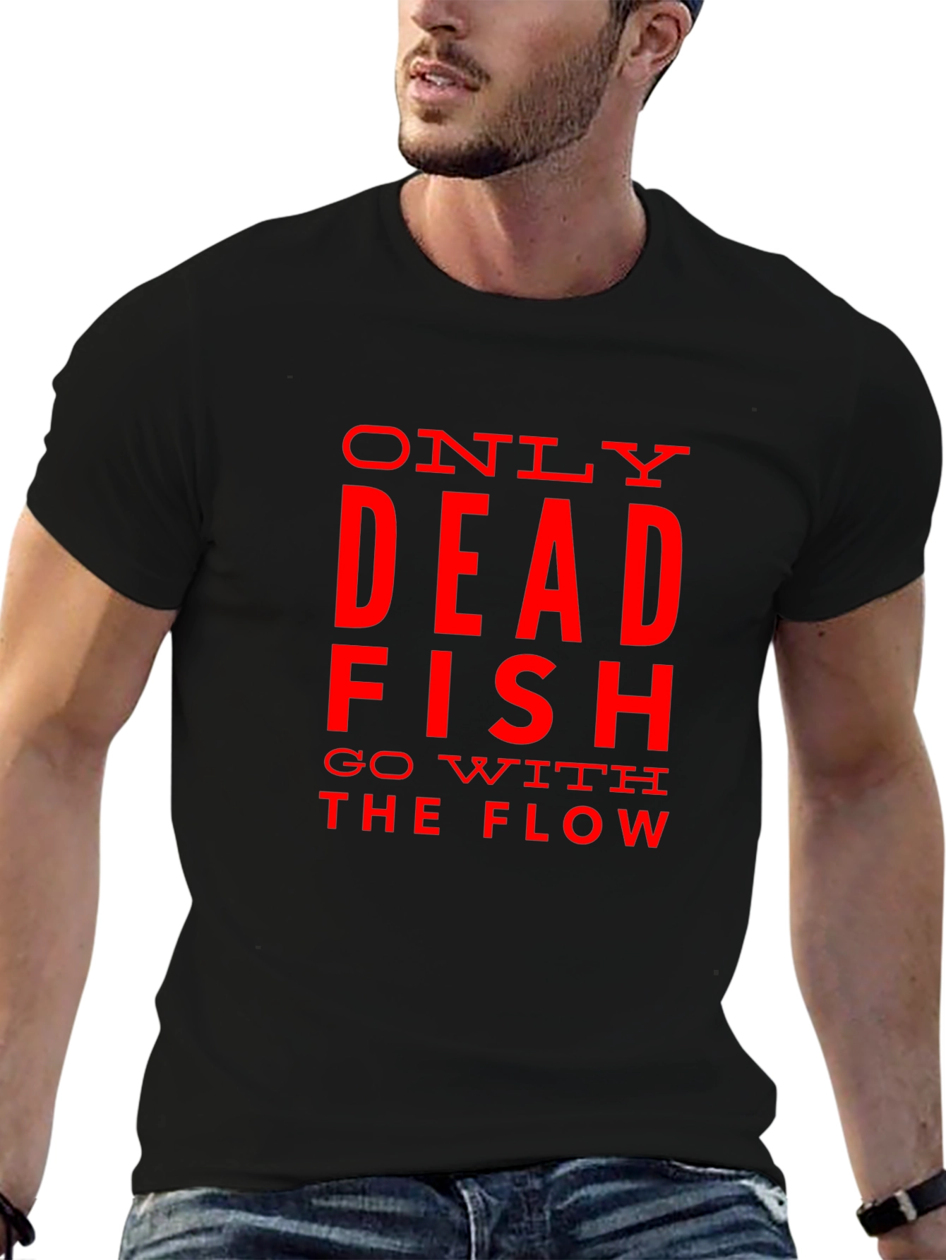 Black Only Dead Fish Go with the Flow Graphic T-Shirt view 6