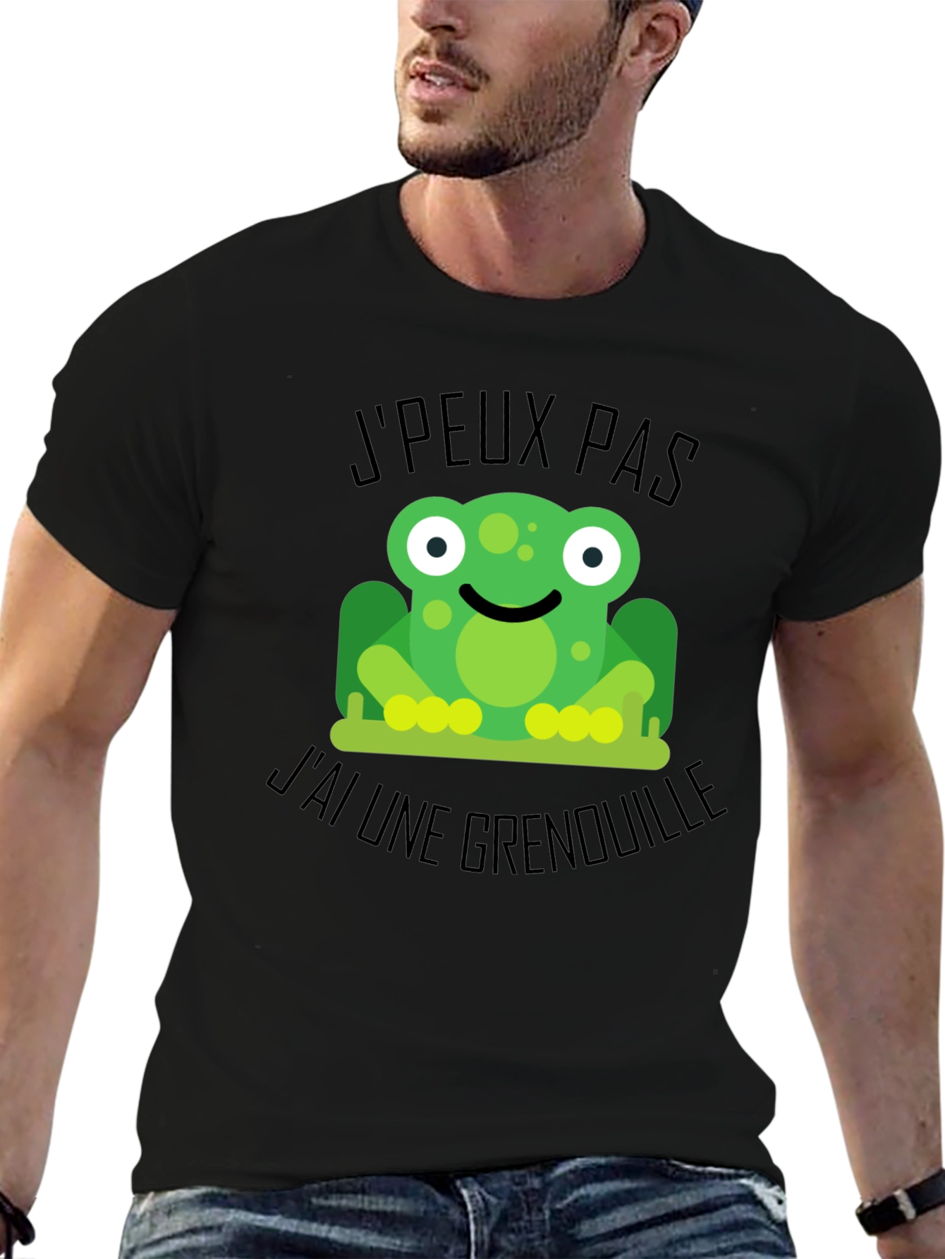 Black Frog Graphic Black T-Shirt: 'J'peux Pas J'ai Une Grenouille' view 6