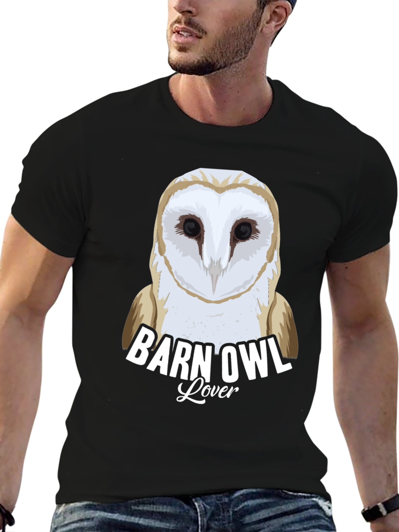 Black Barn Owl Lover Graphic T-Shirt | Wildlife Tee view 6