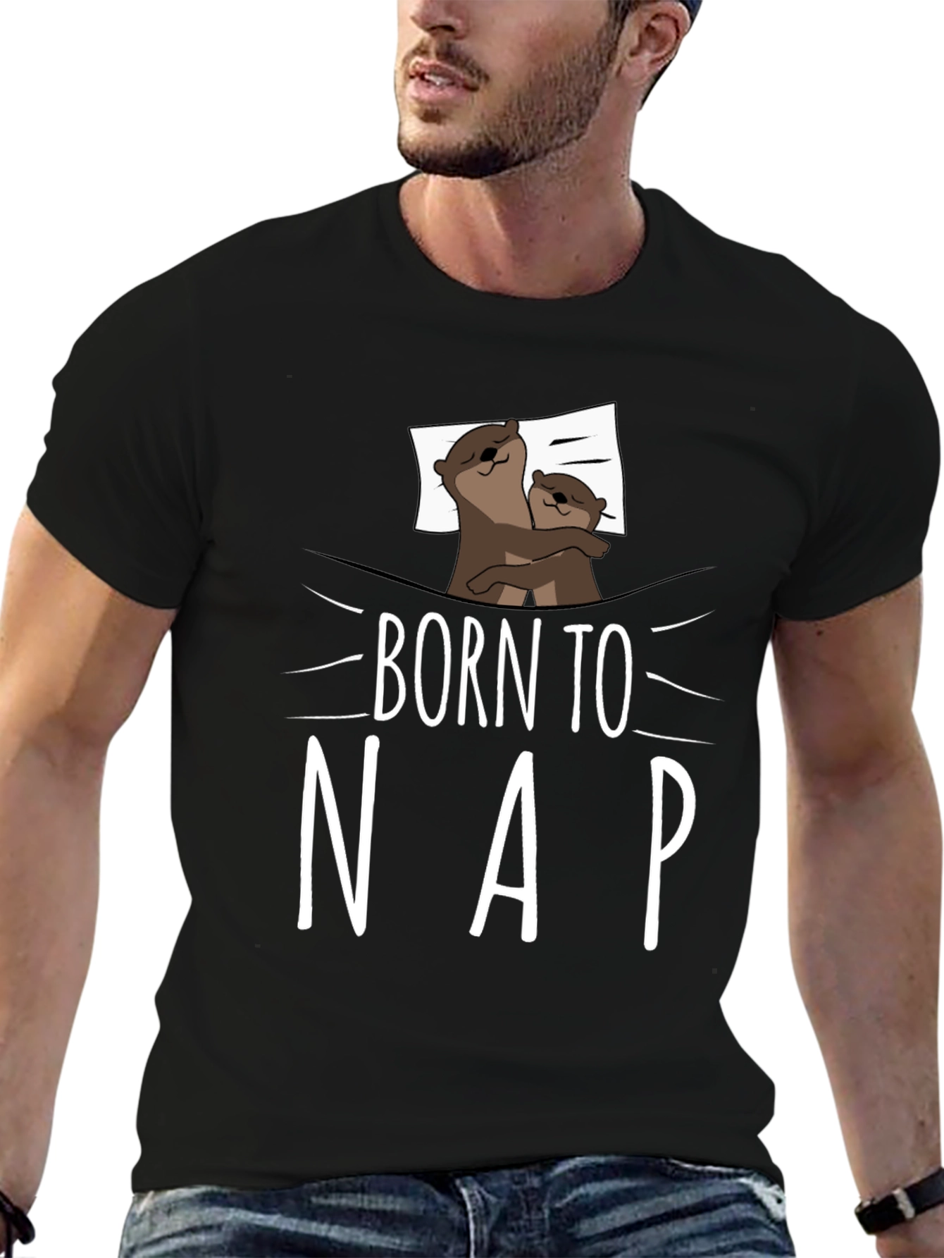 Black Born to Nap Otter Graphic Tee - Comfort Black T-Shirt view 6