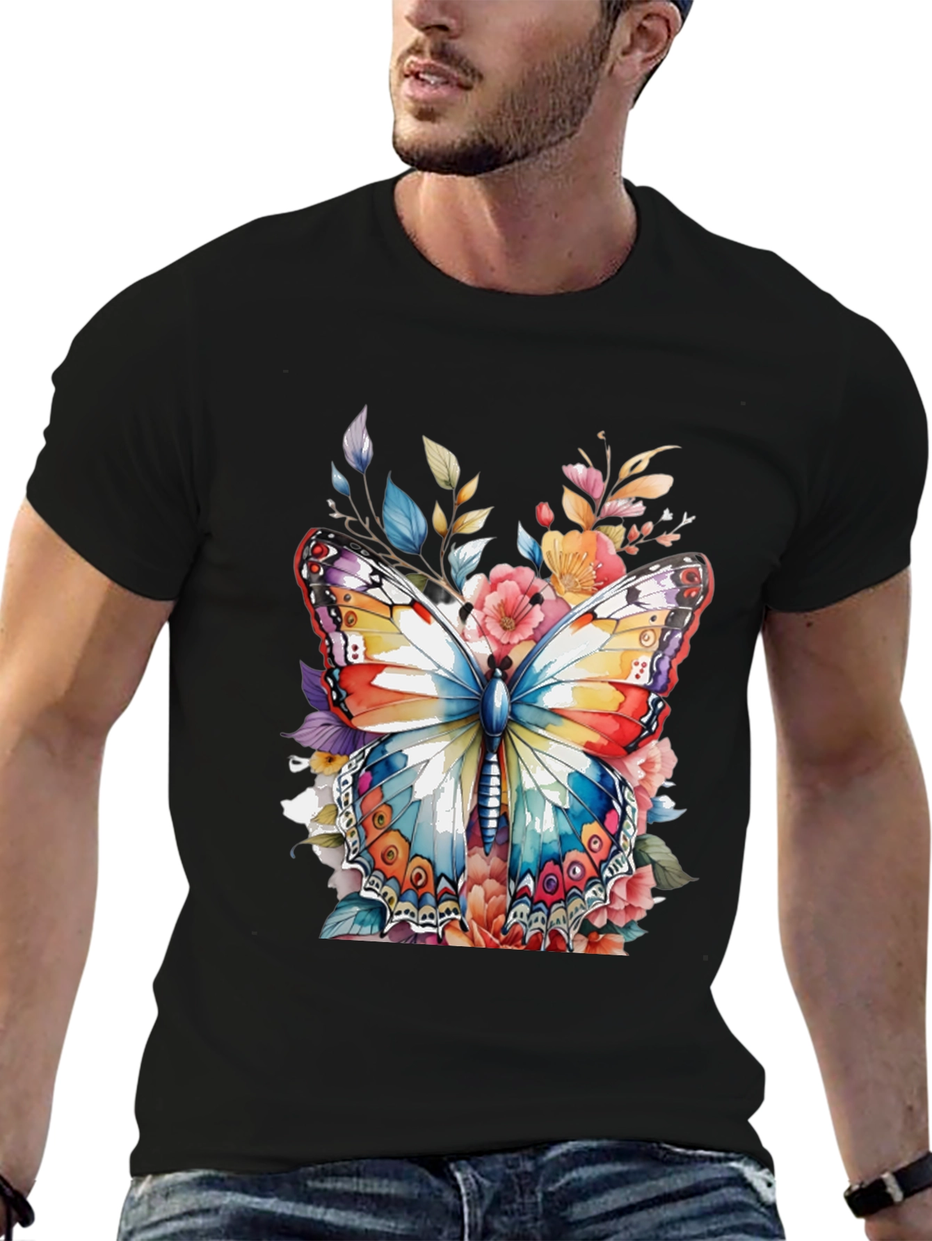 Black Butterfly Floral Graphic Tee view 6