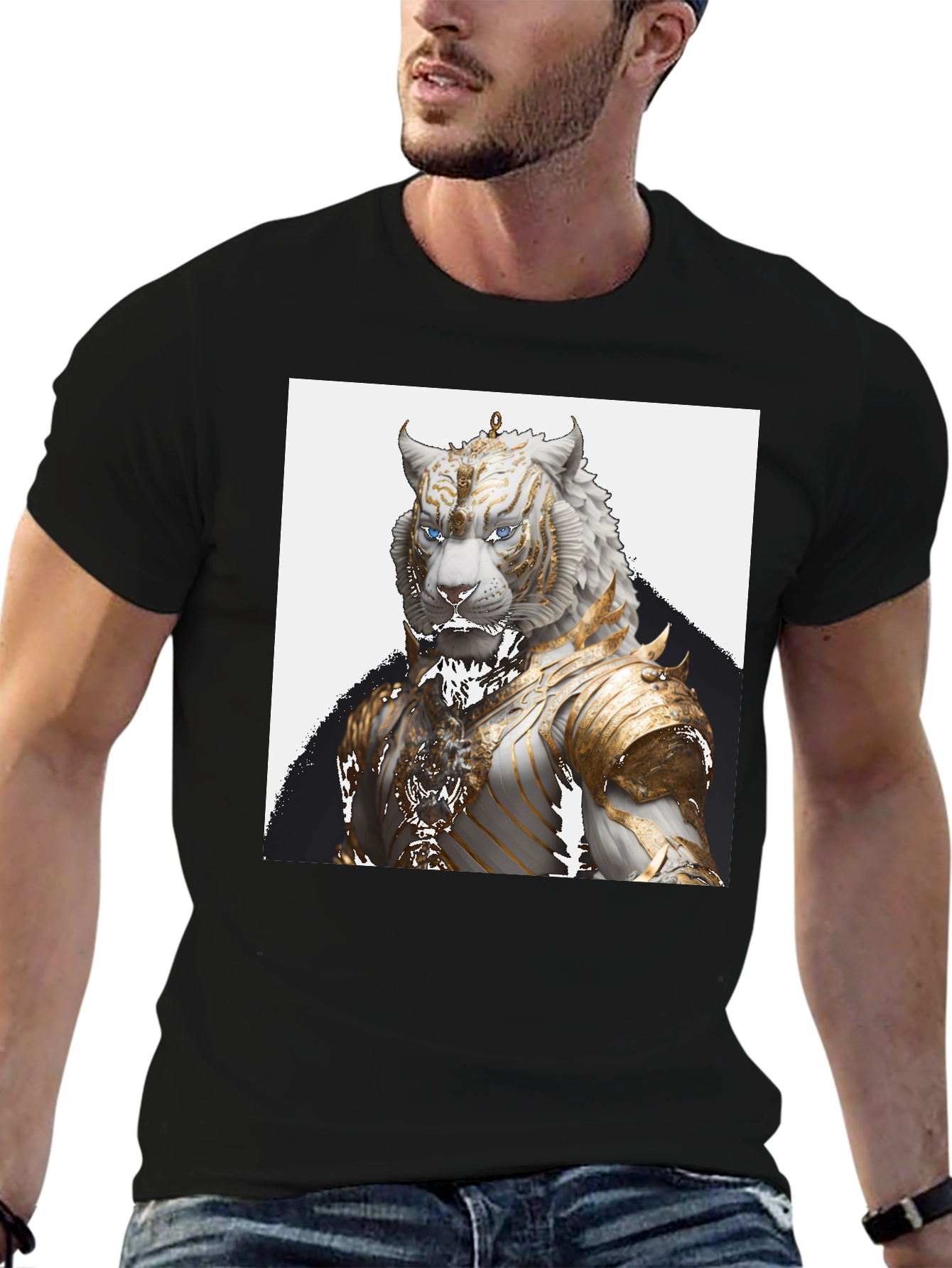 Black Tiger Warrior Graphic Tee - Premium Black Cotton T-Shirt view 6