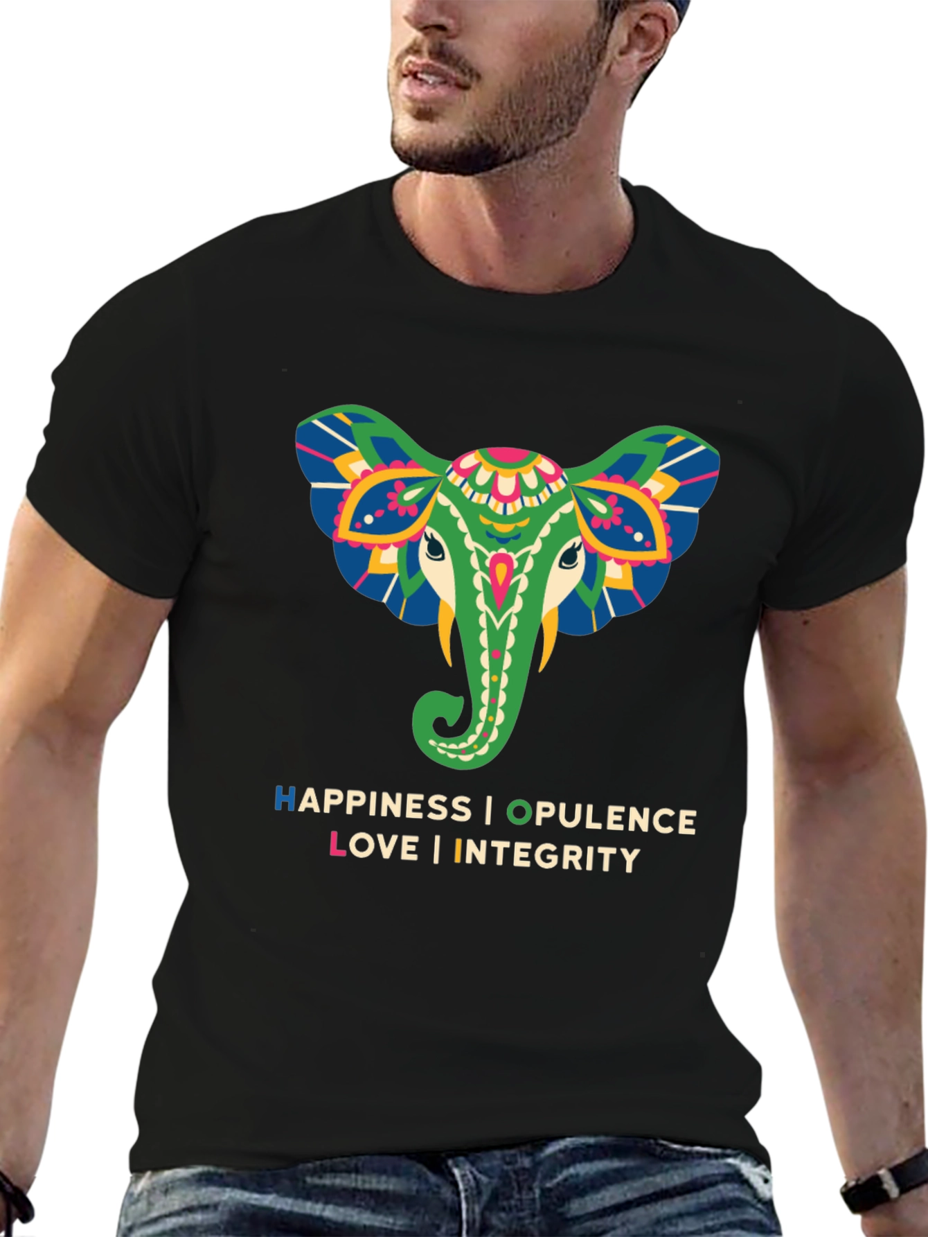 Black Elephant Graphic Tee: Happiness, Opulence, Love & Integrity view 6