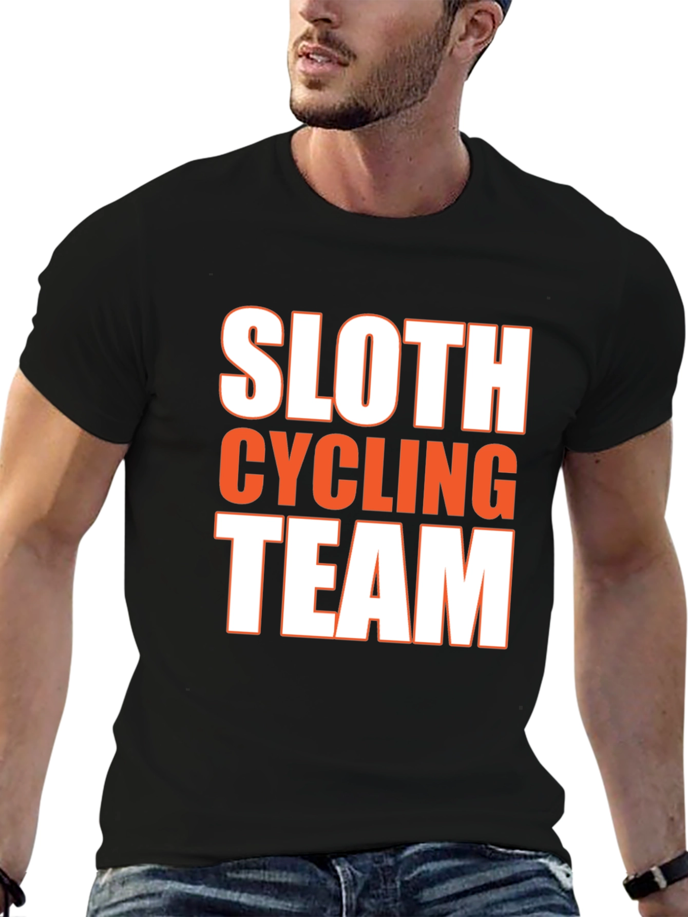 Black Sloth Cycling Team Funny Graphic T-Shirt view 6
