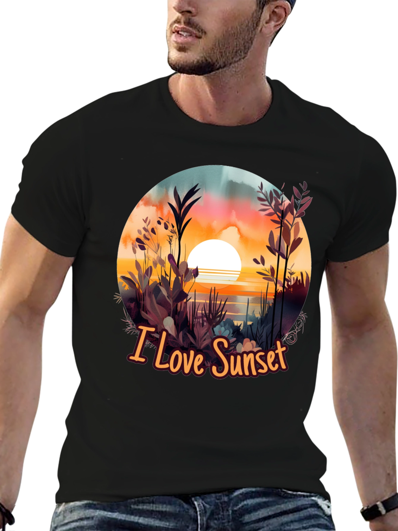 Black I Love Sunset Graphic Tee - Black view 6