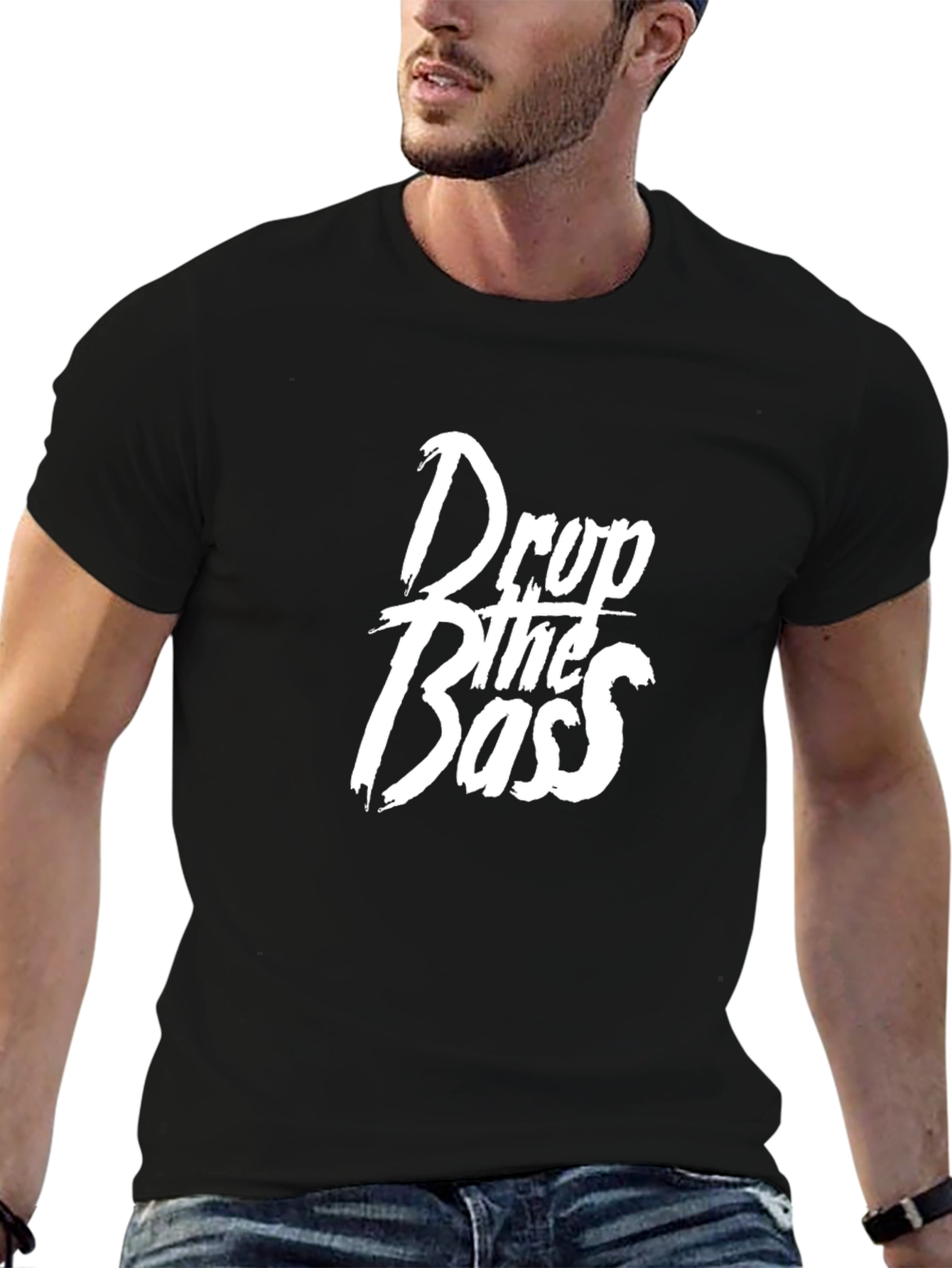Black Drop the Bass Graphic Tee - Black Cotton T-Shirt view 6