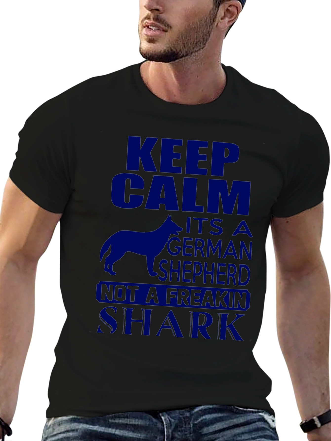 Black Keep Calm German Shepherd Novelty T-Shirt view 6