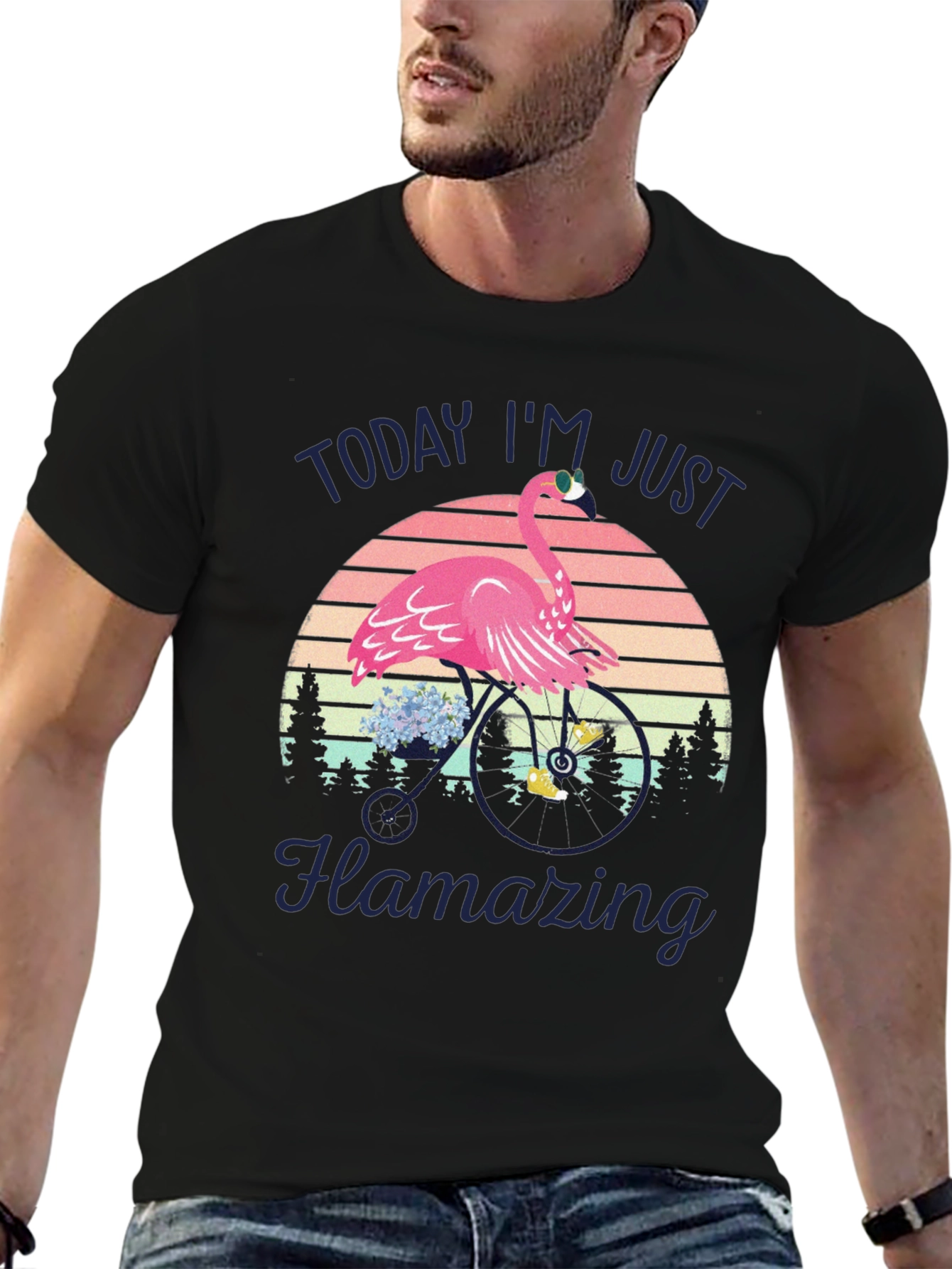 Black Flamazing Flamingo on Bike T-Shirt - Quirky Graphic Tee view 6