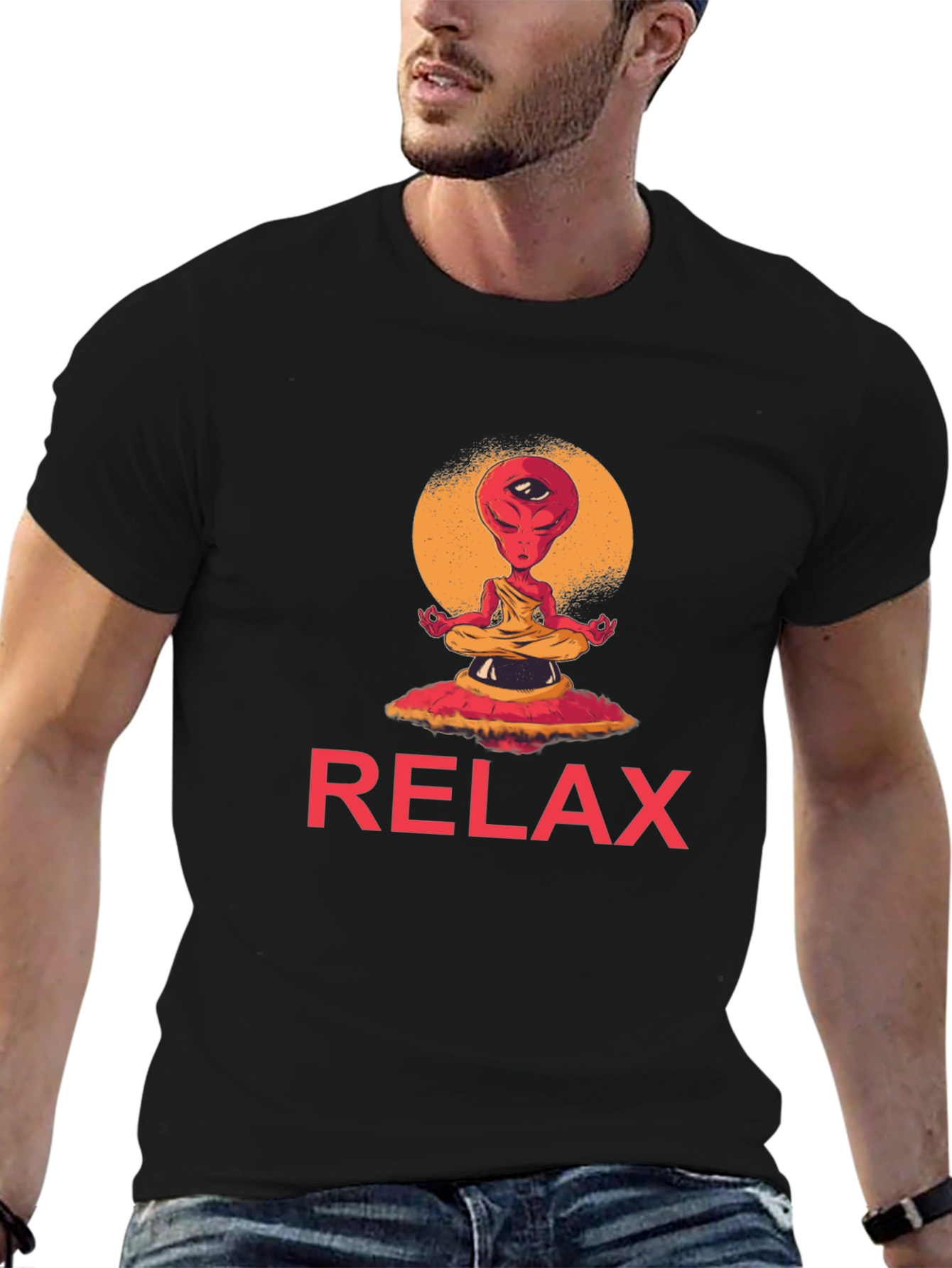 Black Relax Alien Meditation Graphic Tee view 6