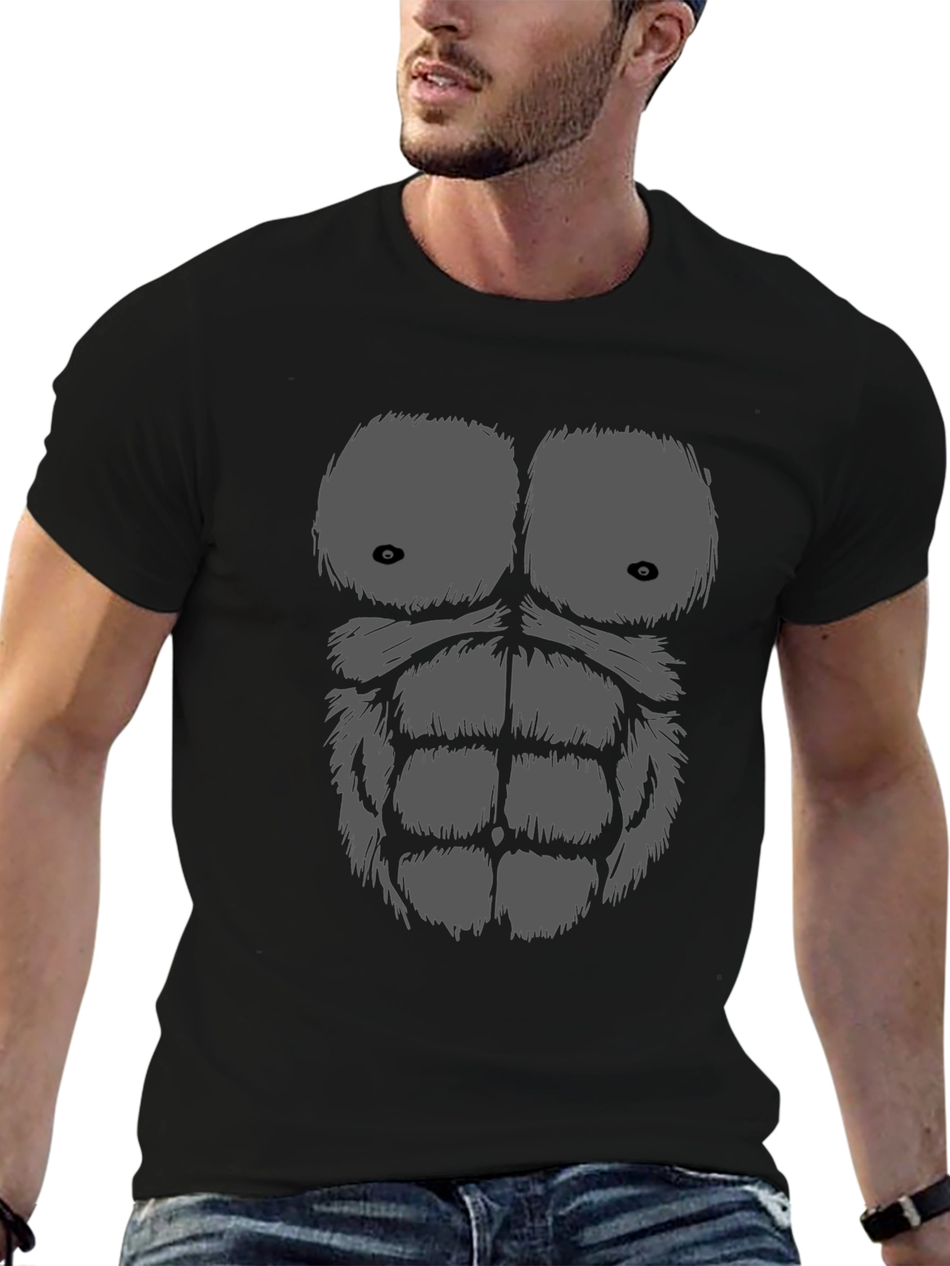 Black Funny Gorilla Chest Graphic T-Shirt view 6