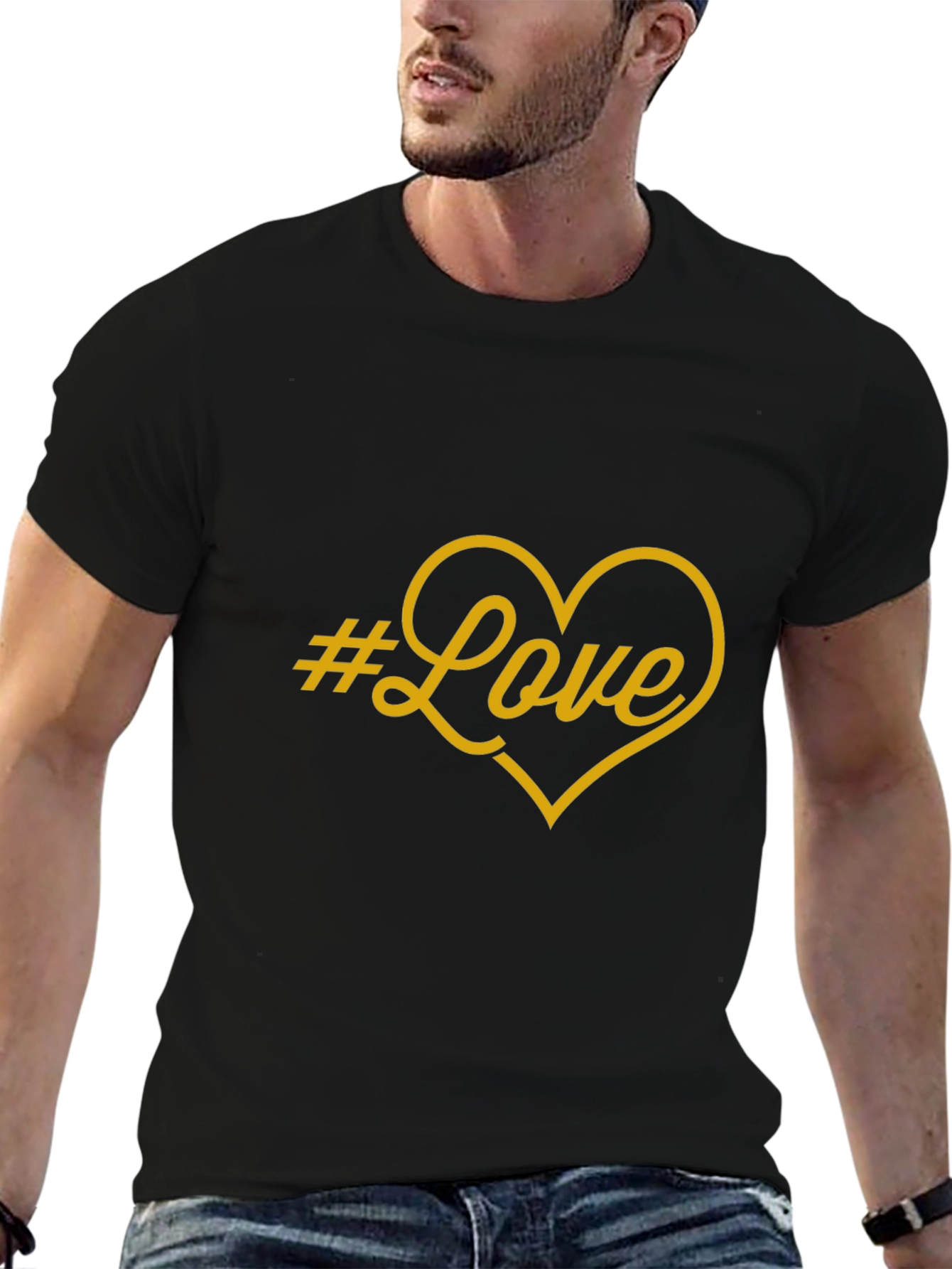 Black #Love Heart Graphic Print Black T-Shirt view 6