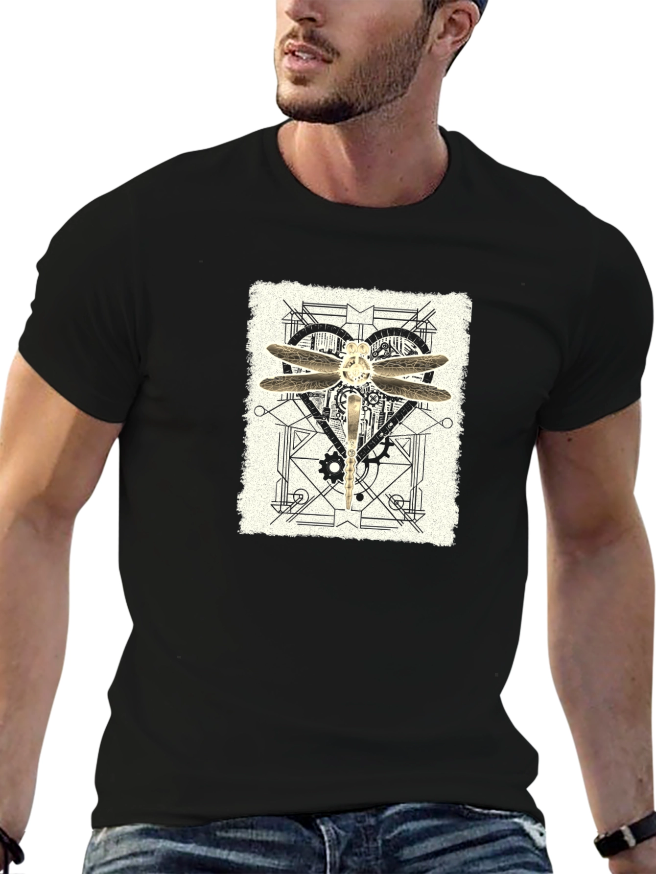 Black Steampunk Dragonfly Graphic T-Shirt - Unique Design view 6