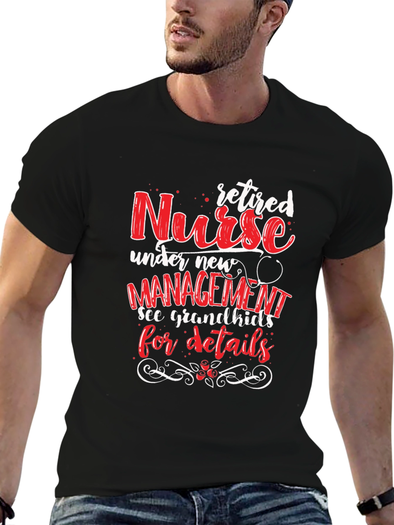 Black Retired Nurse T-Shirt: Grandkids Management view 6