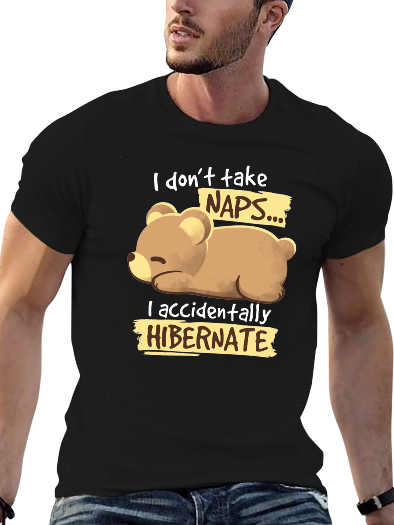 Black Funny Bear Hibernation T-Shirt - Novelty Sleep Tee view 6