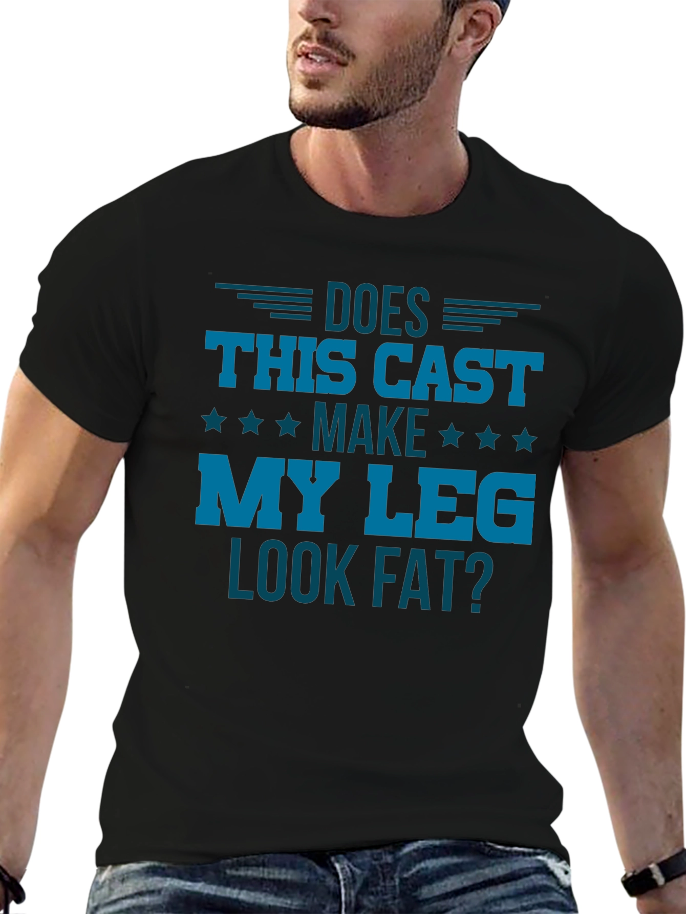 Black Funny Leg Cast T-Shirt - Does This Cast Make My Leg Look Fat? view 6