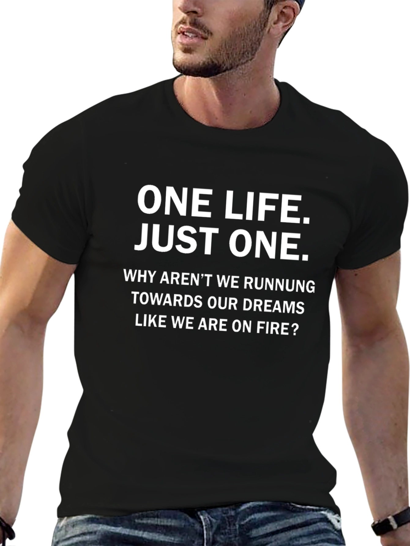 Black Motivational Graphic Tee - One Life, Just One view 6