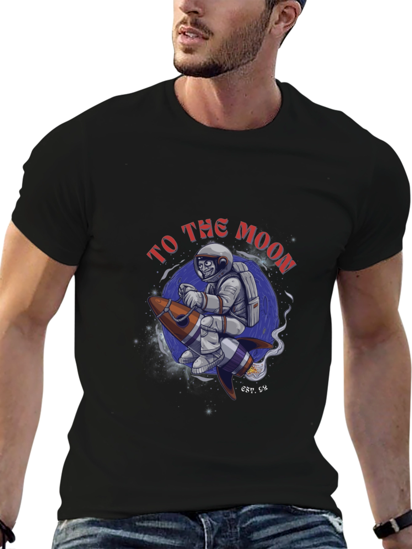 Black To the Moon Astronaut Black T-Shirt view 6