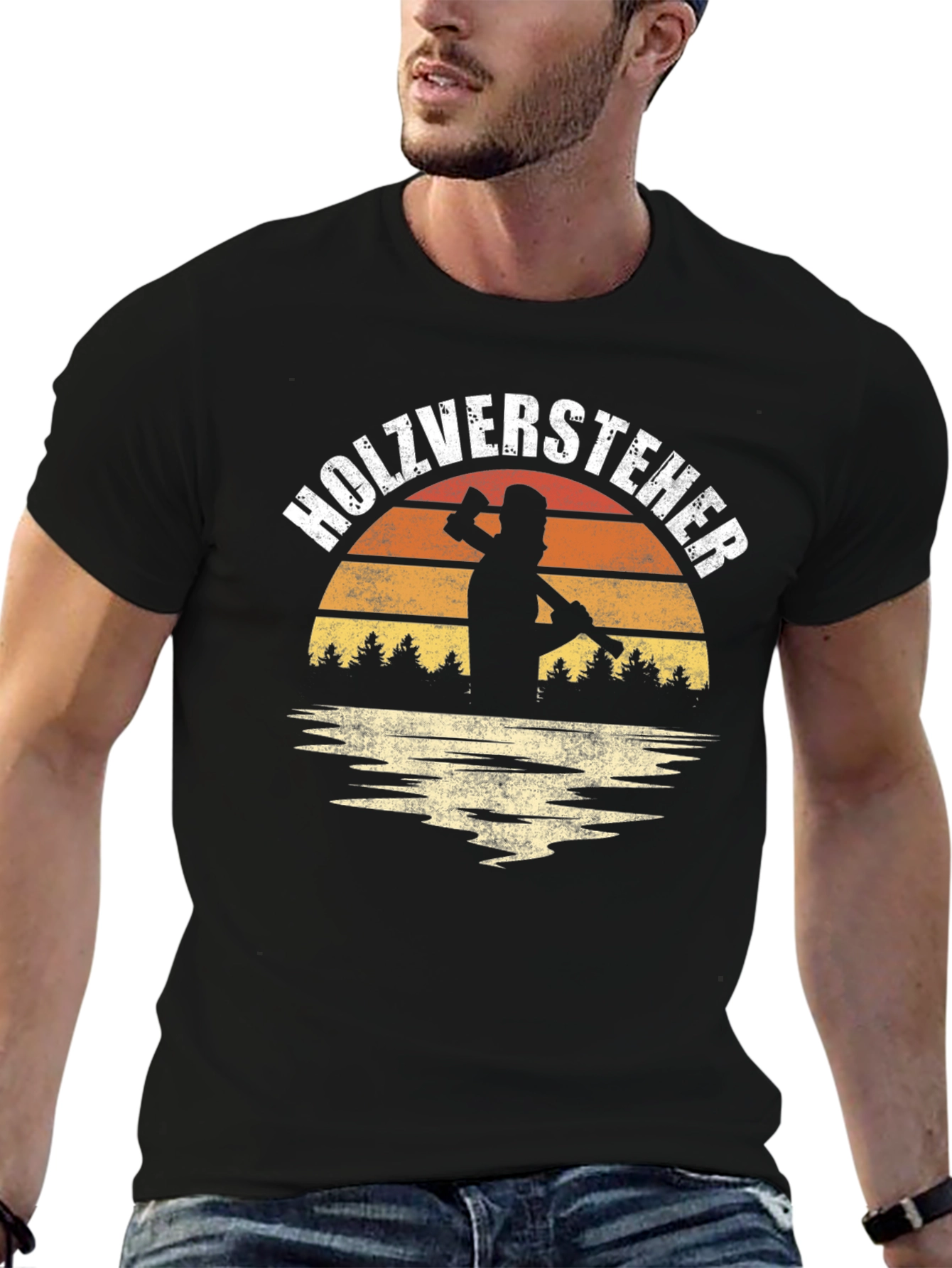 Black Holzversteher Graphic Tee - Woodworker Retro Sunset T-Shirt view 6