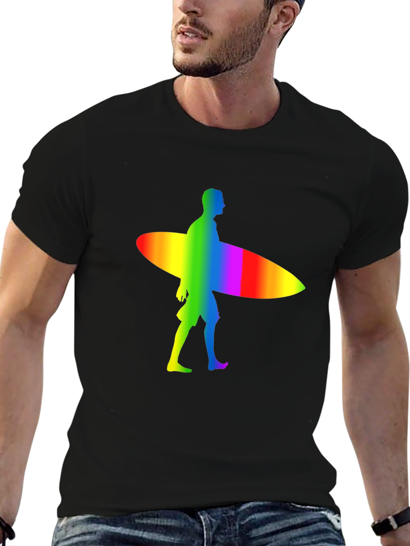 Black Rainbow Surfer Graphic Tee - Black Cotton Comfort view 6