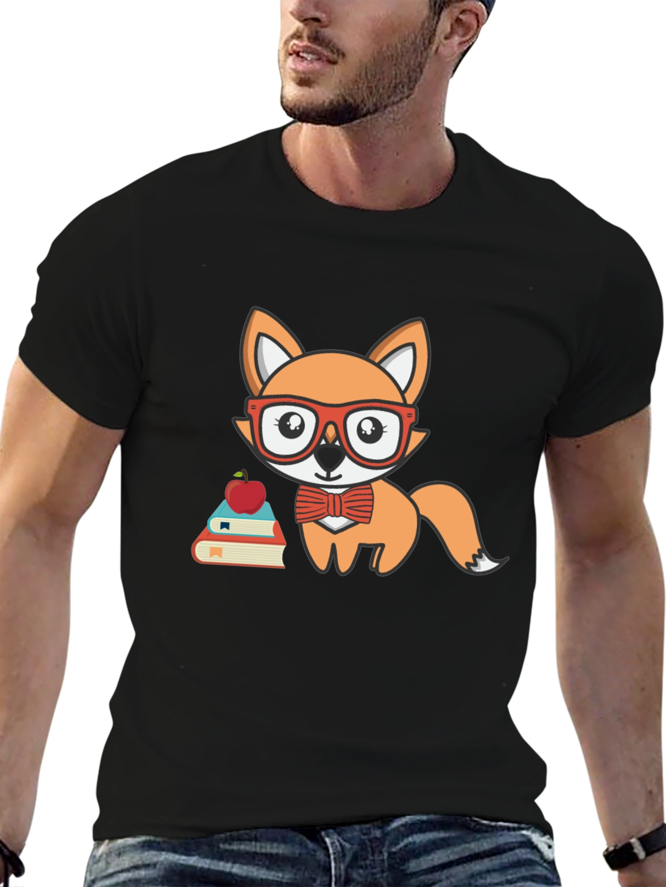 Black Smart Fox Teacher T-Shirt view 6