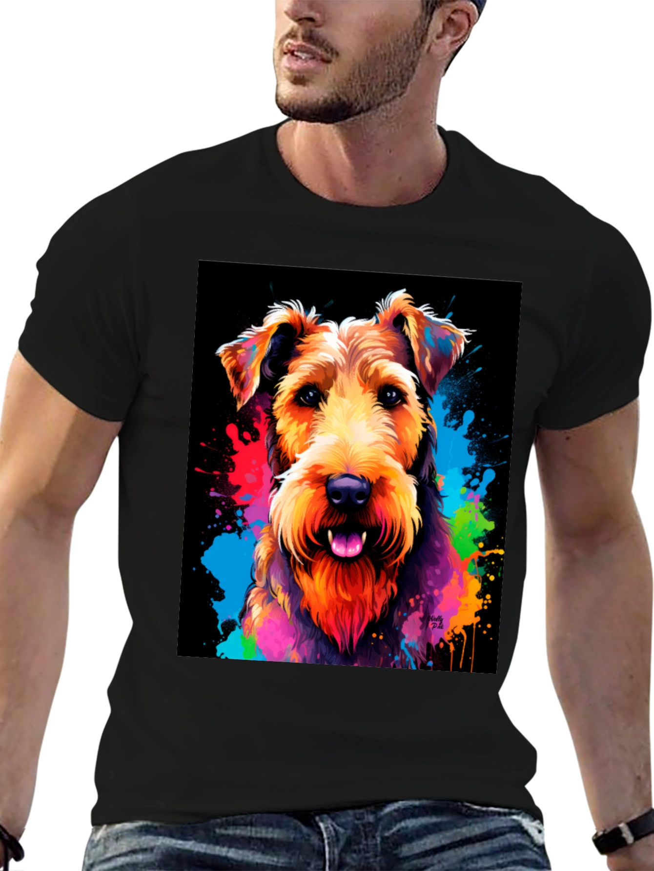 Black Colorful Dog Graphic T-Shirt view 6