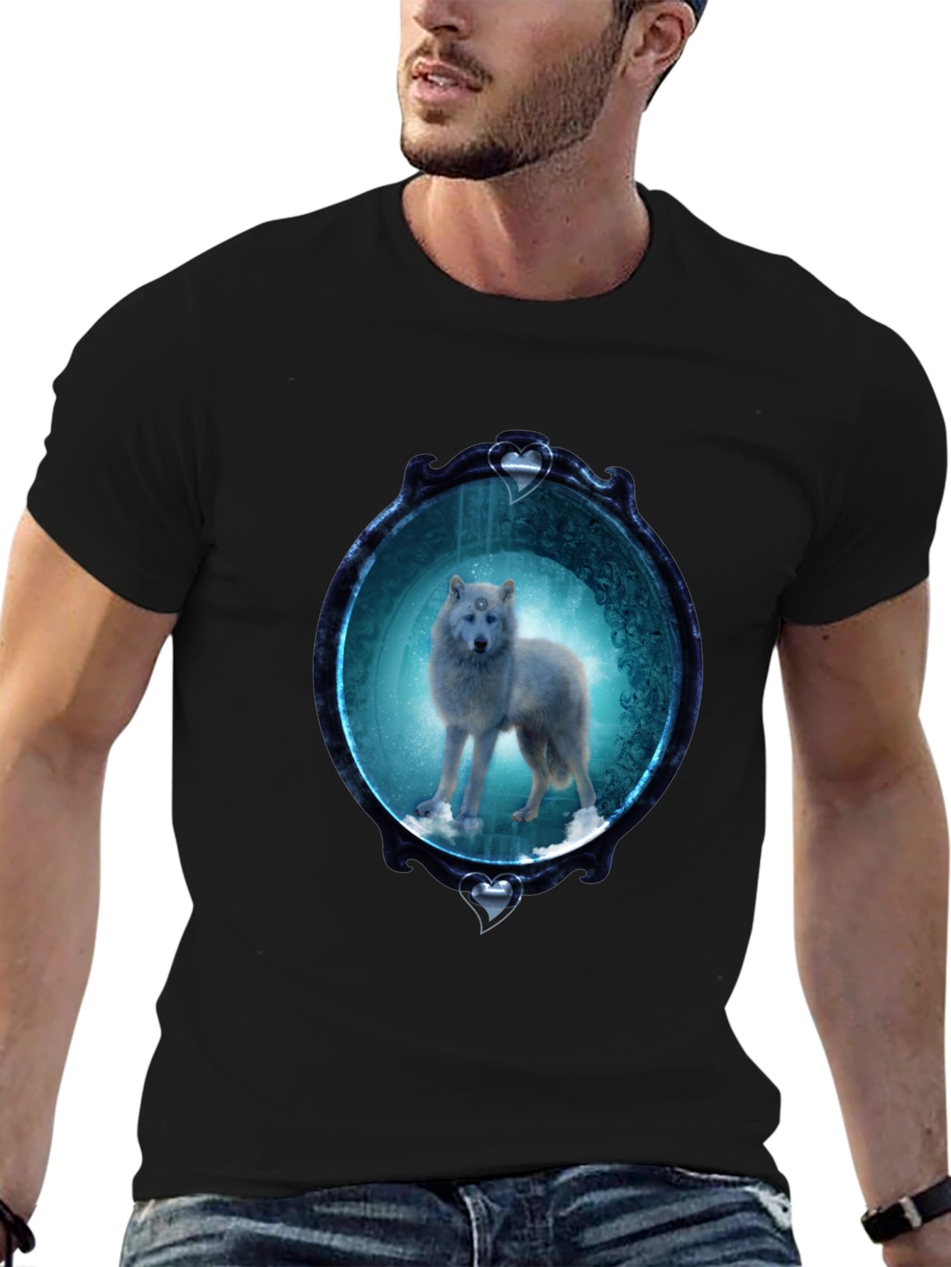 Black Wolf in Mirror Graphic Tee - Black view 6