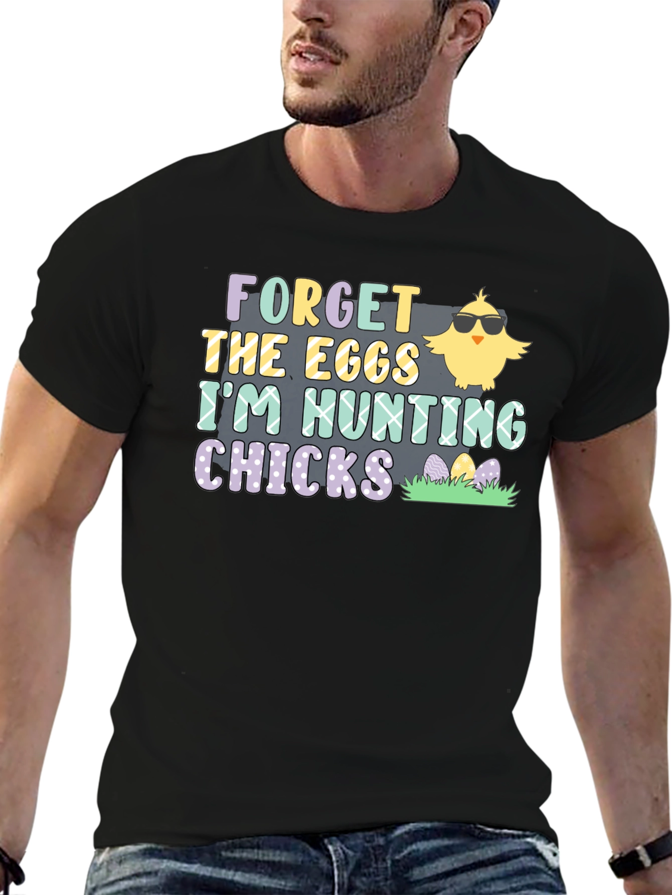 Black Forget The Eggs T-Shirt - I'm Hunting Chicks view 6