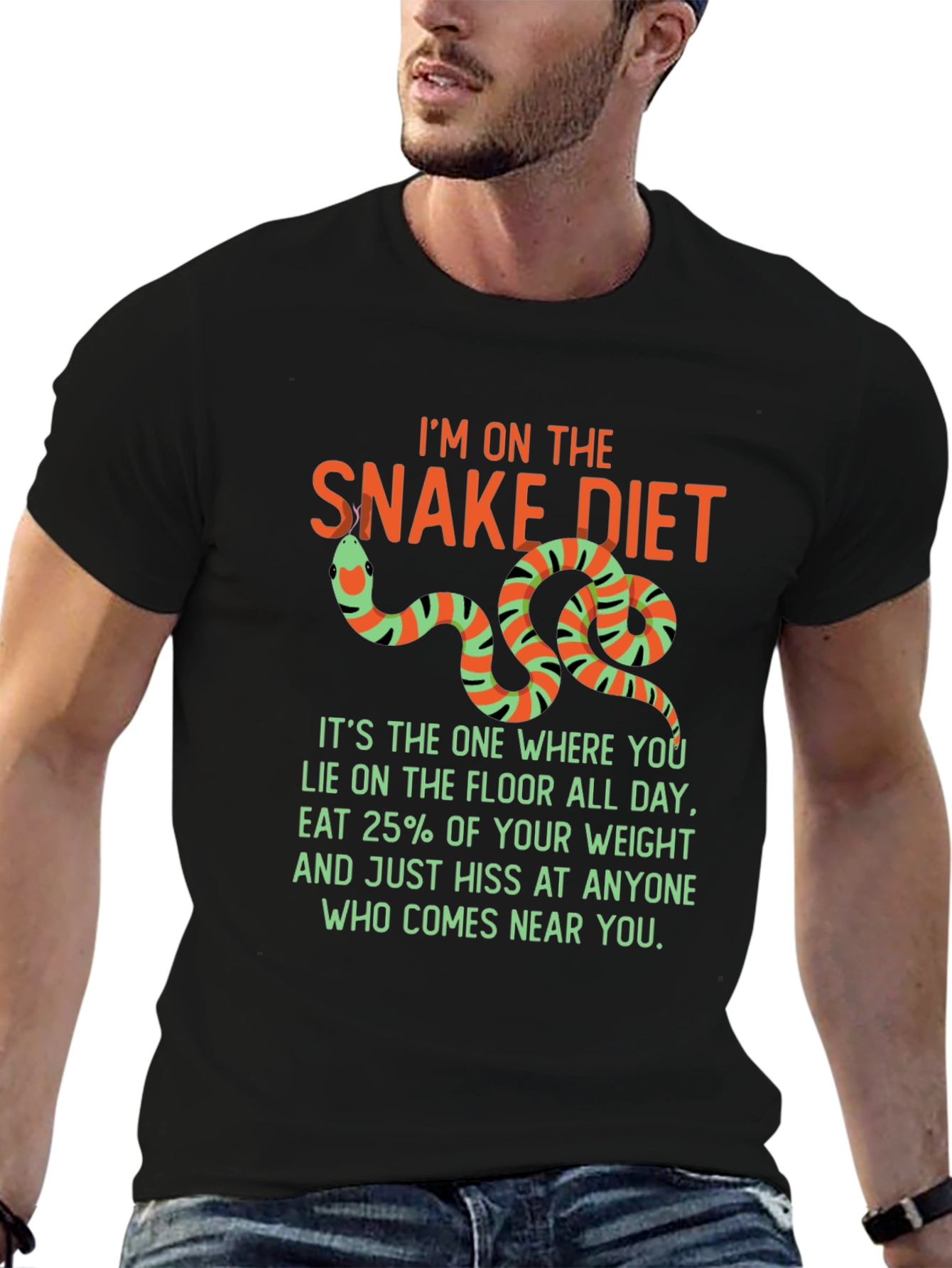 Black Funny Snake Diet T-Shirt view 6