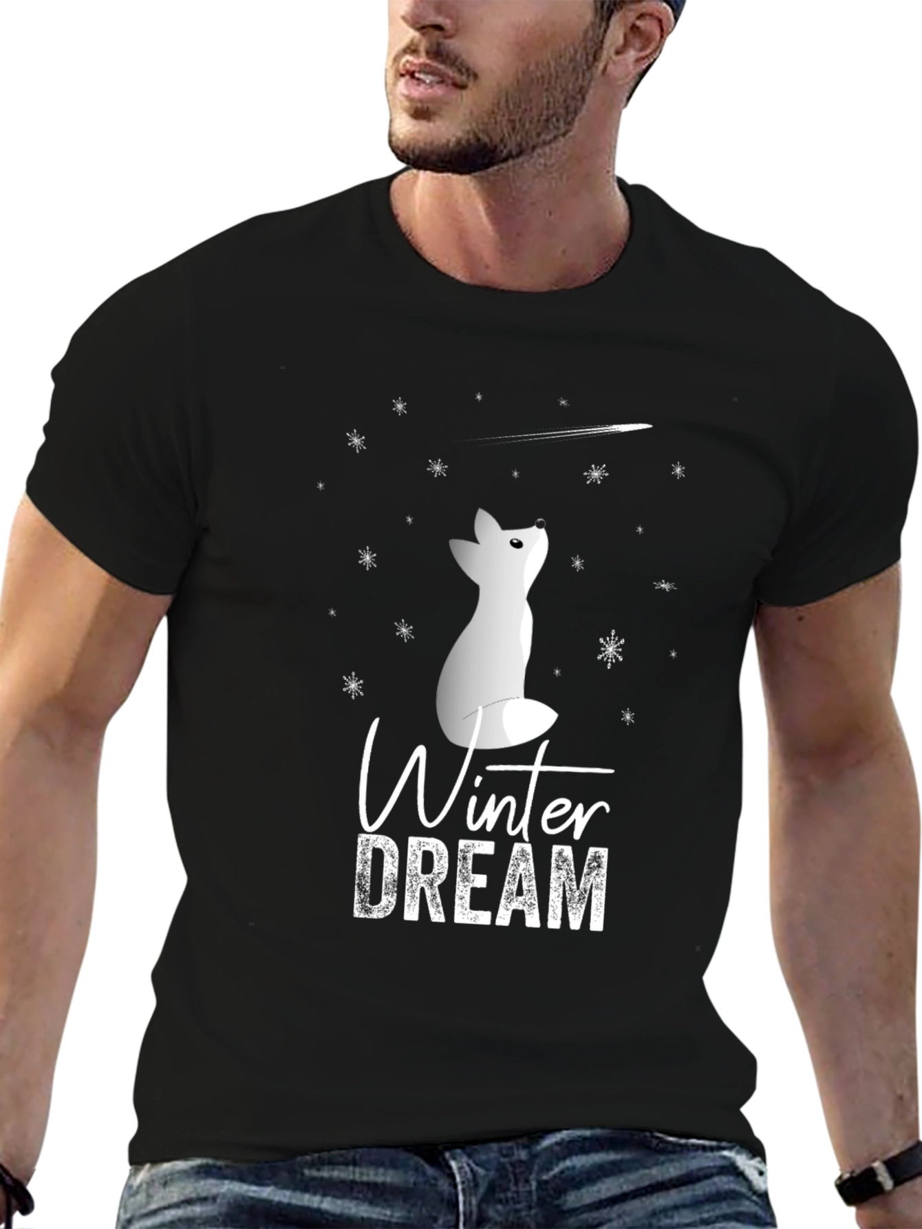 Black Winter Dream Fox Graphic Tee - Soft Cotton Blend view 6