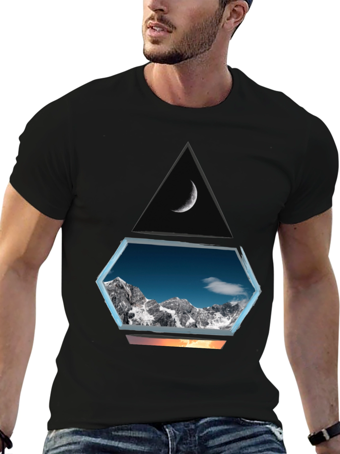 Black Mountainscape Graphic Tee - Black Cotton Blend view 6