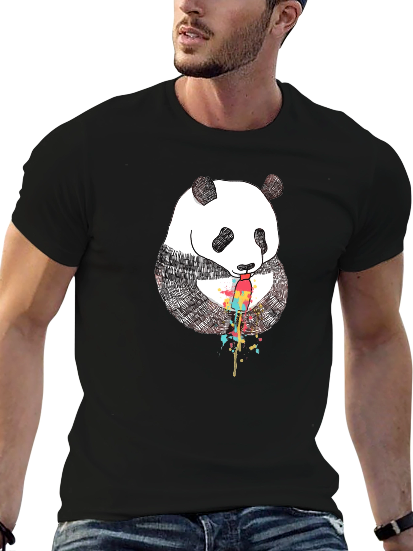 Black Panda Popsicle Graphic Tee - Black Cotton T-Shirt view 6