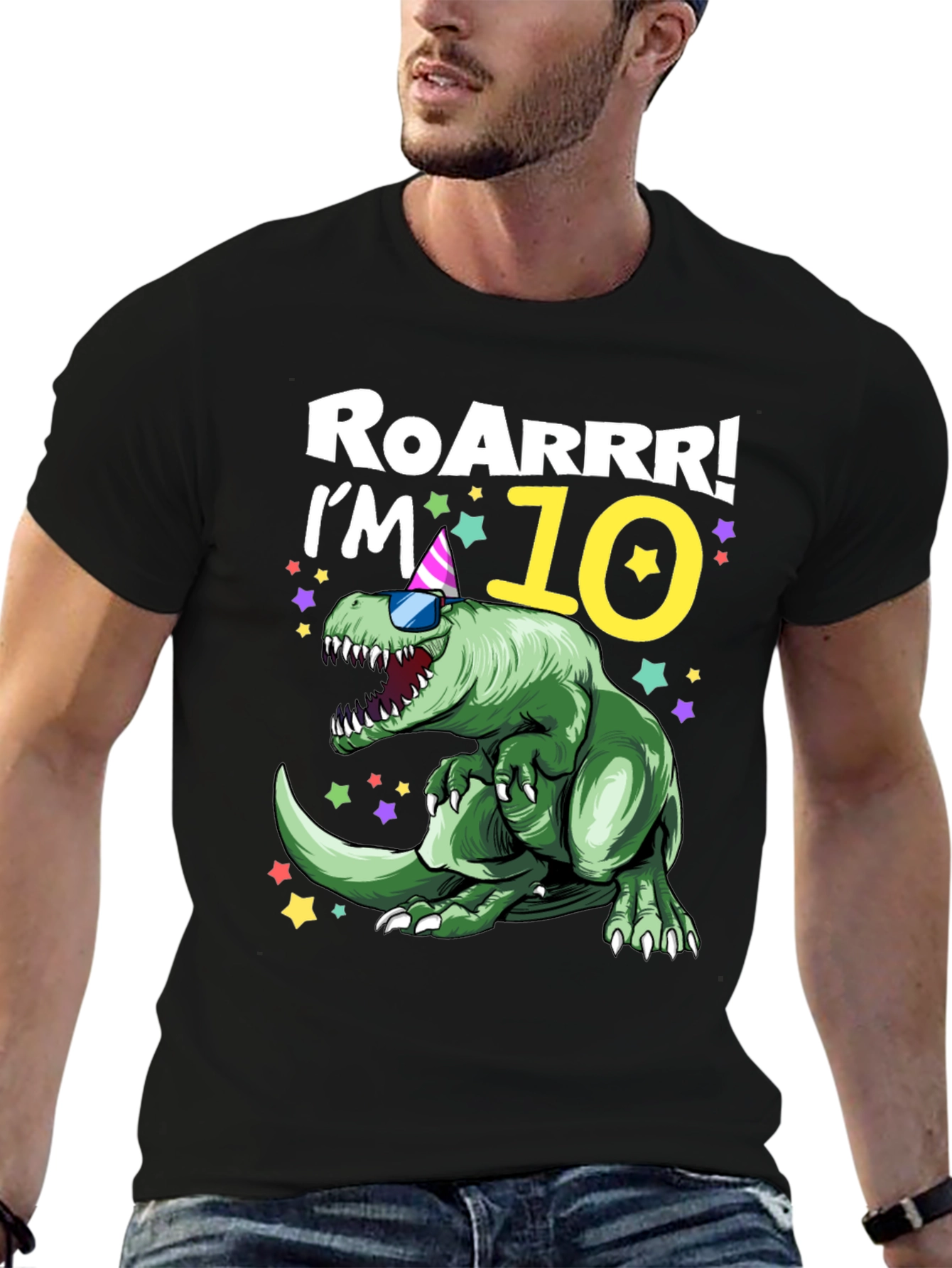 Black Roarrr! I'm 10 Dinosaur T-Shirt view 6