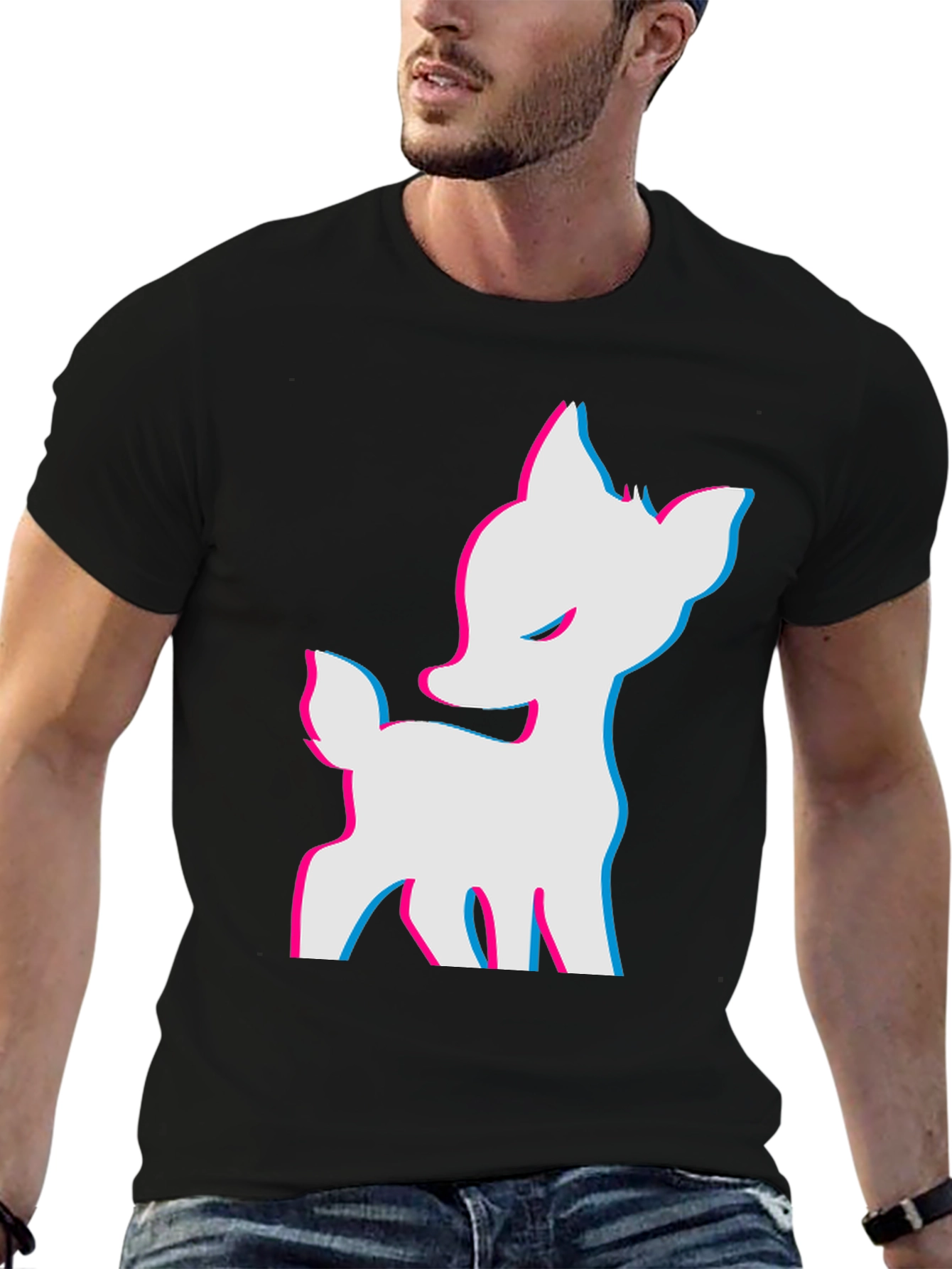 Black Cool 3D Deer Graphic Black T-Shirt view 6