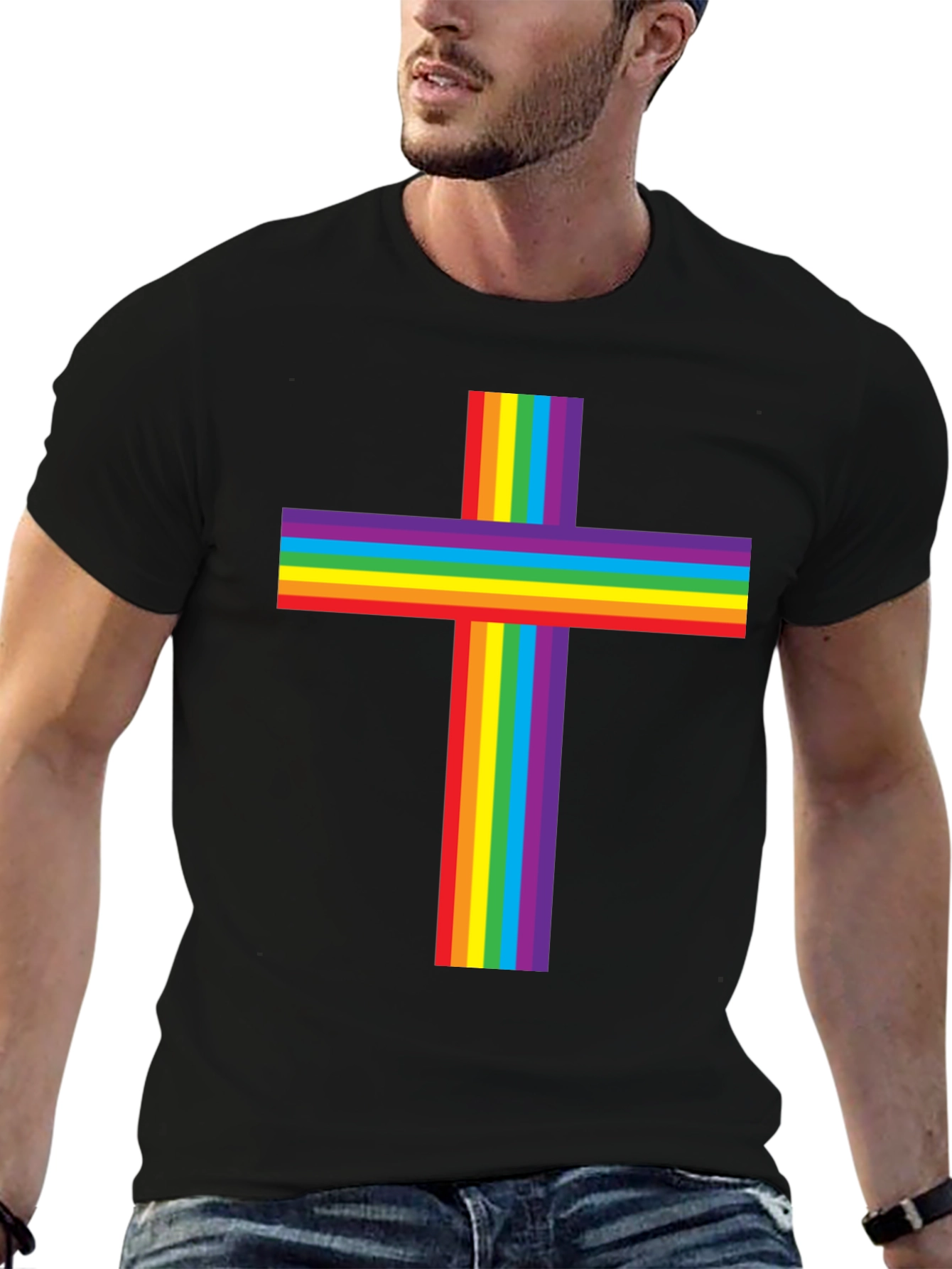 Black Rainbow Cross Graphic Tee - Pride & Faith view 6