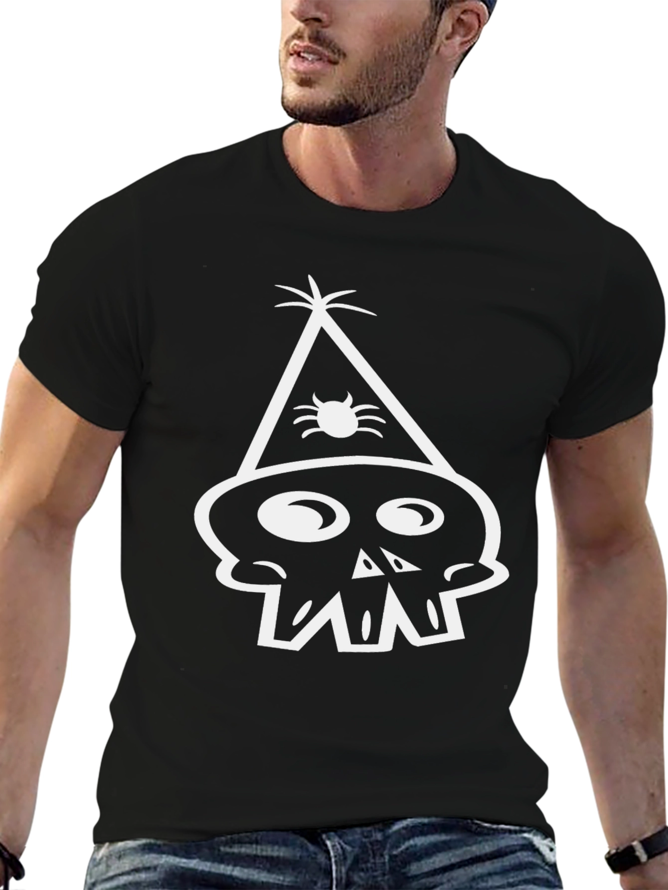 Black Party Skull Tee - Black Cotton Crew Neck T-Shirt view 6
