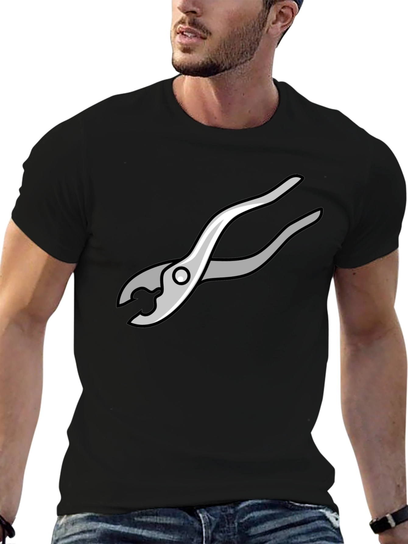 Black Novelty Pliers Graphic Black T-Shirt view 6