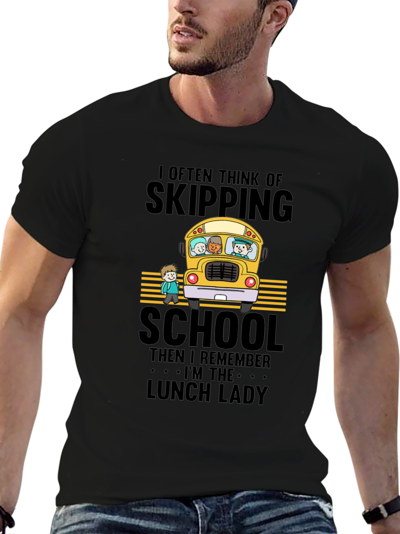 Black Lunch Lady School Bus T-Shirt view 6