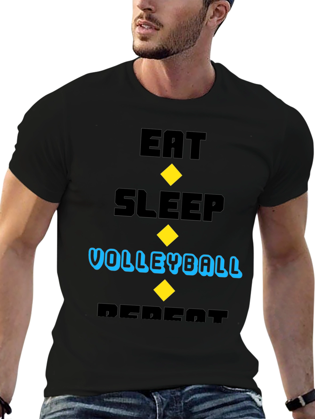Black Eat Sleep Volleyball Repeat Black T-Shirt view 6