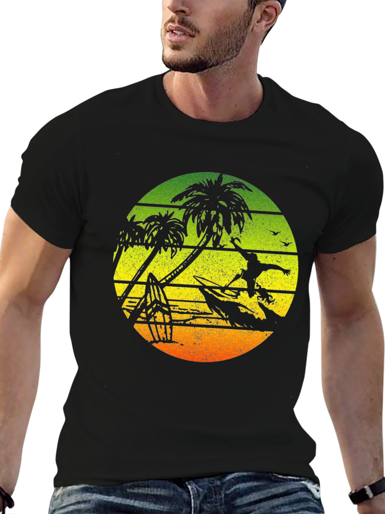 Black Surfing Palm Tree Graphic T-Shirt - Black view 6
