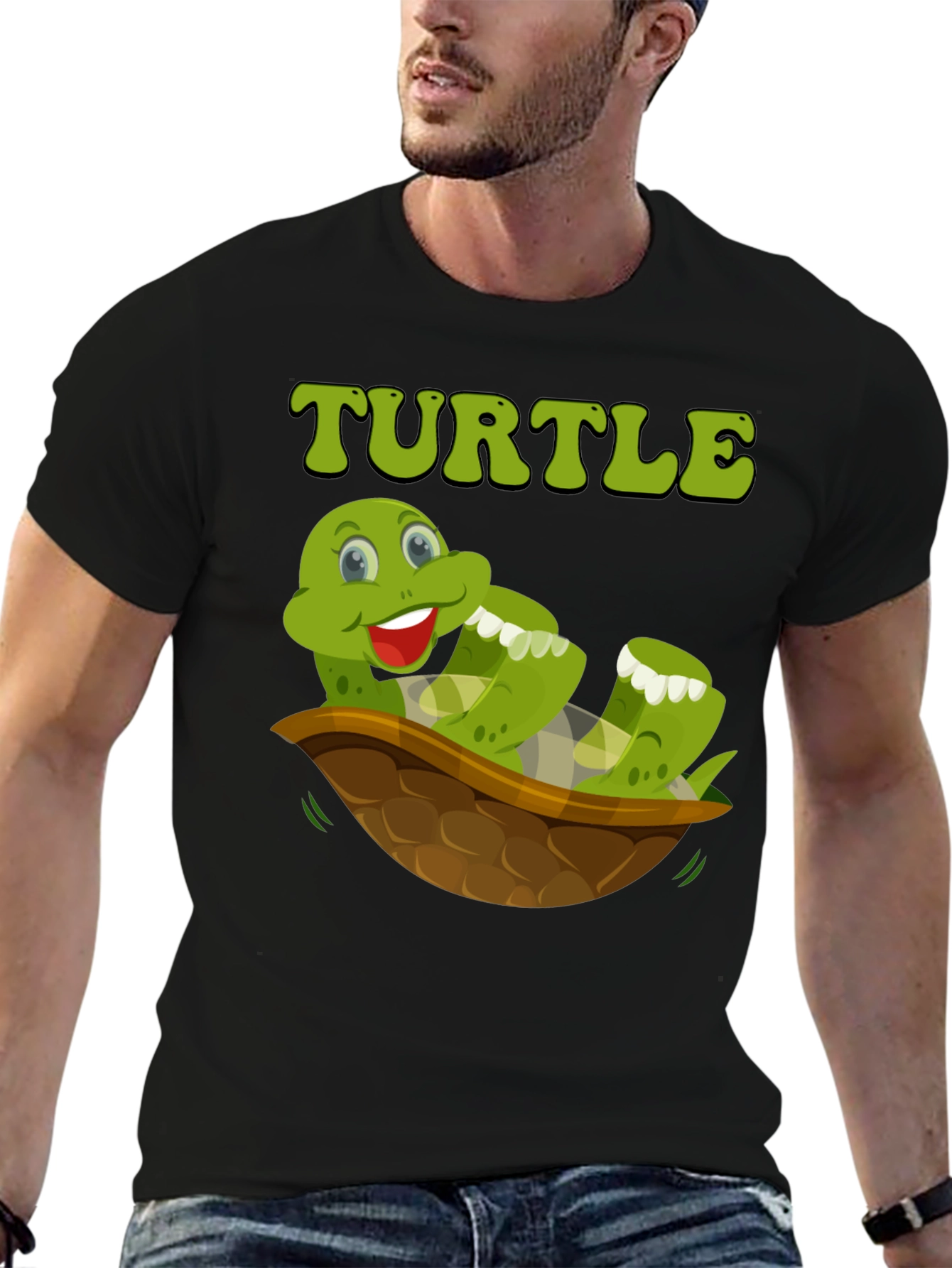 Black Funny Turtle T-Shirt - Cartoon Graphic Tee view 6