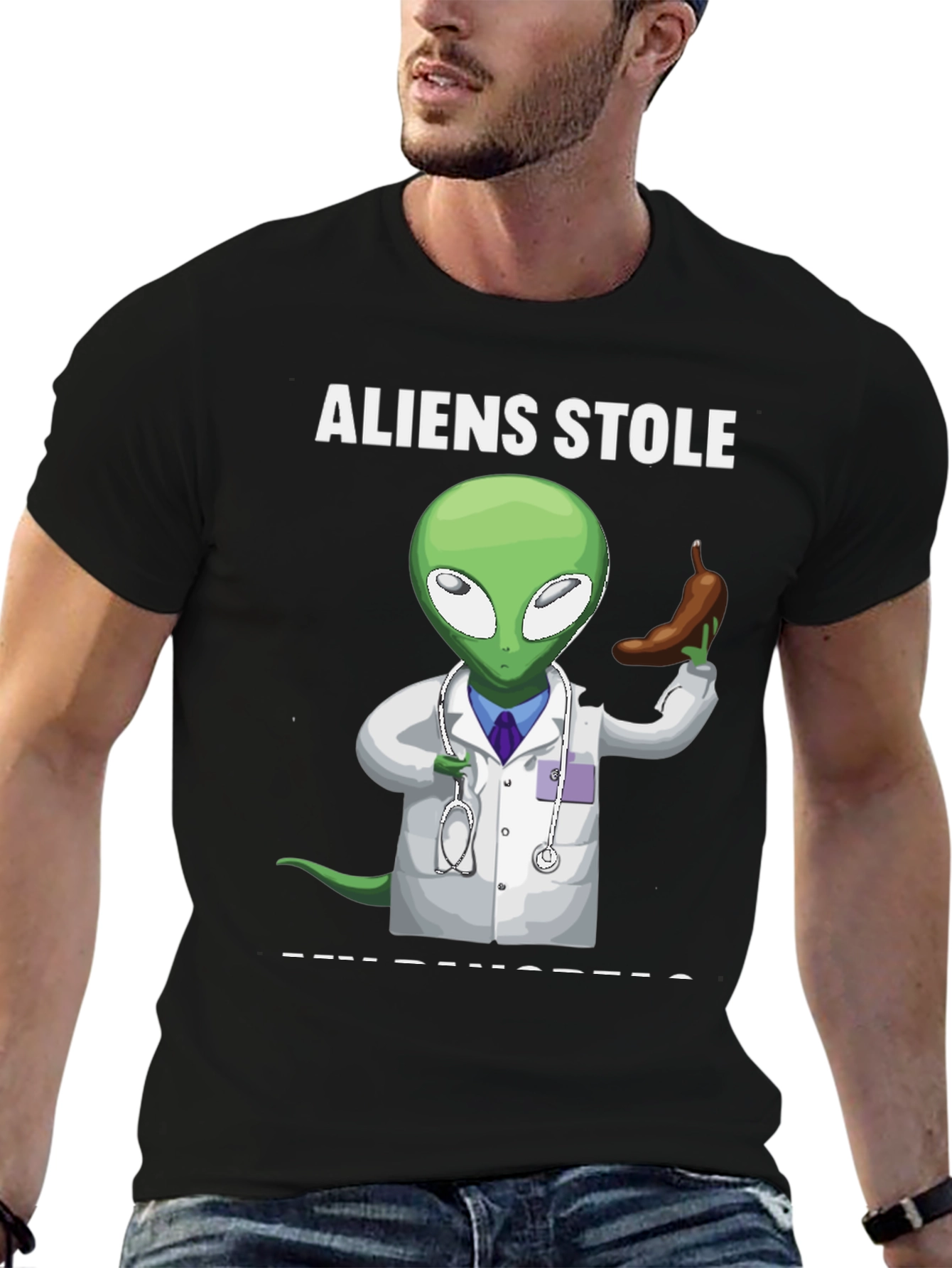 Black Aliens Stole My Pancreas Graphic T-Shirt view 6