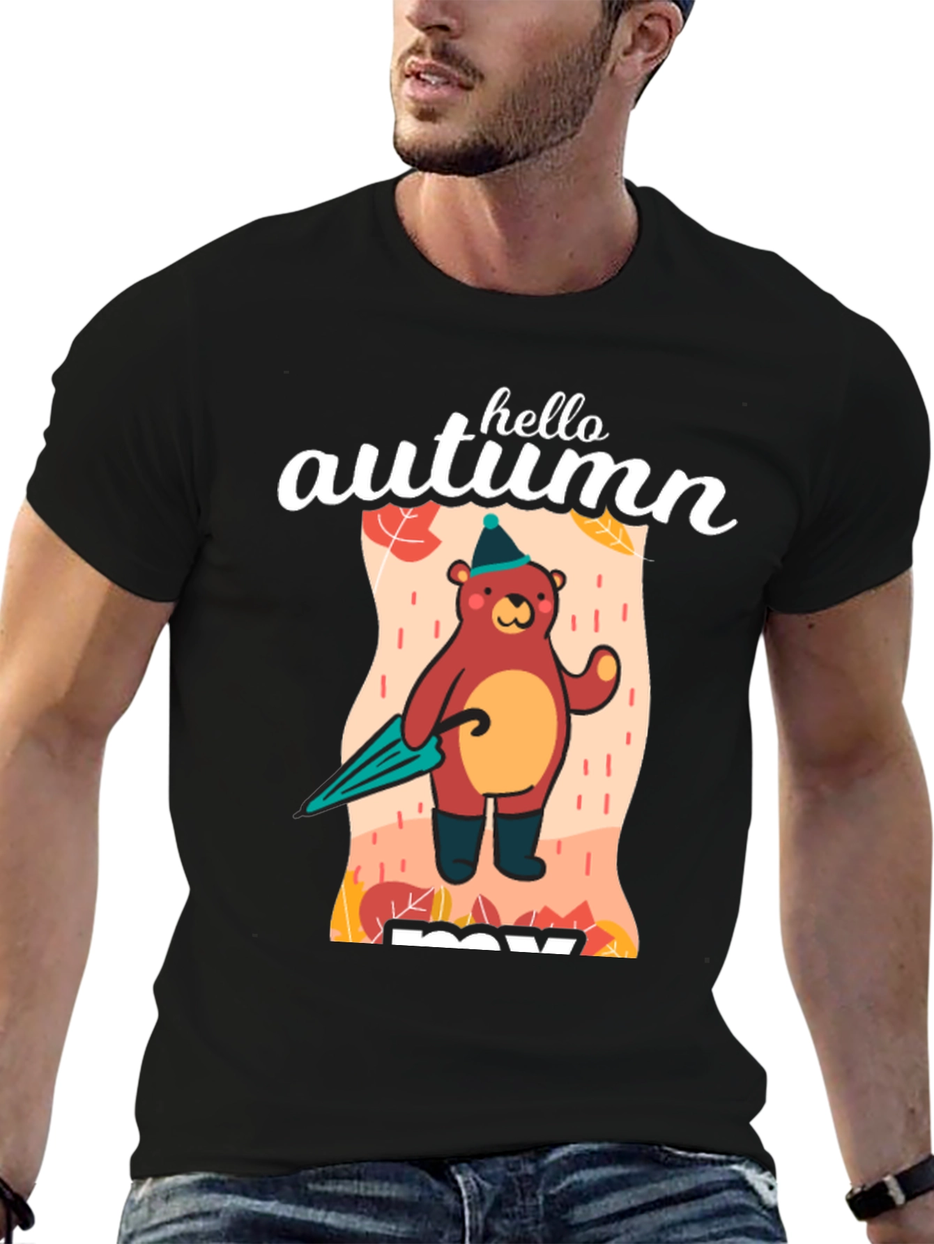Black Hello Autumn Bear T-Shirt view 6