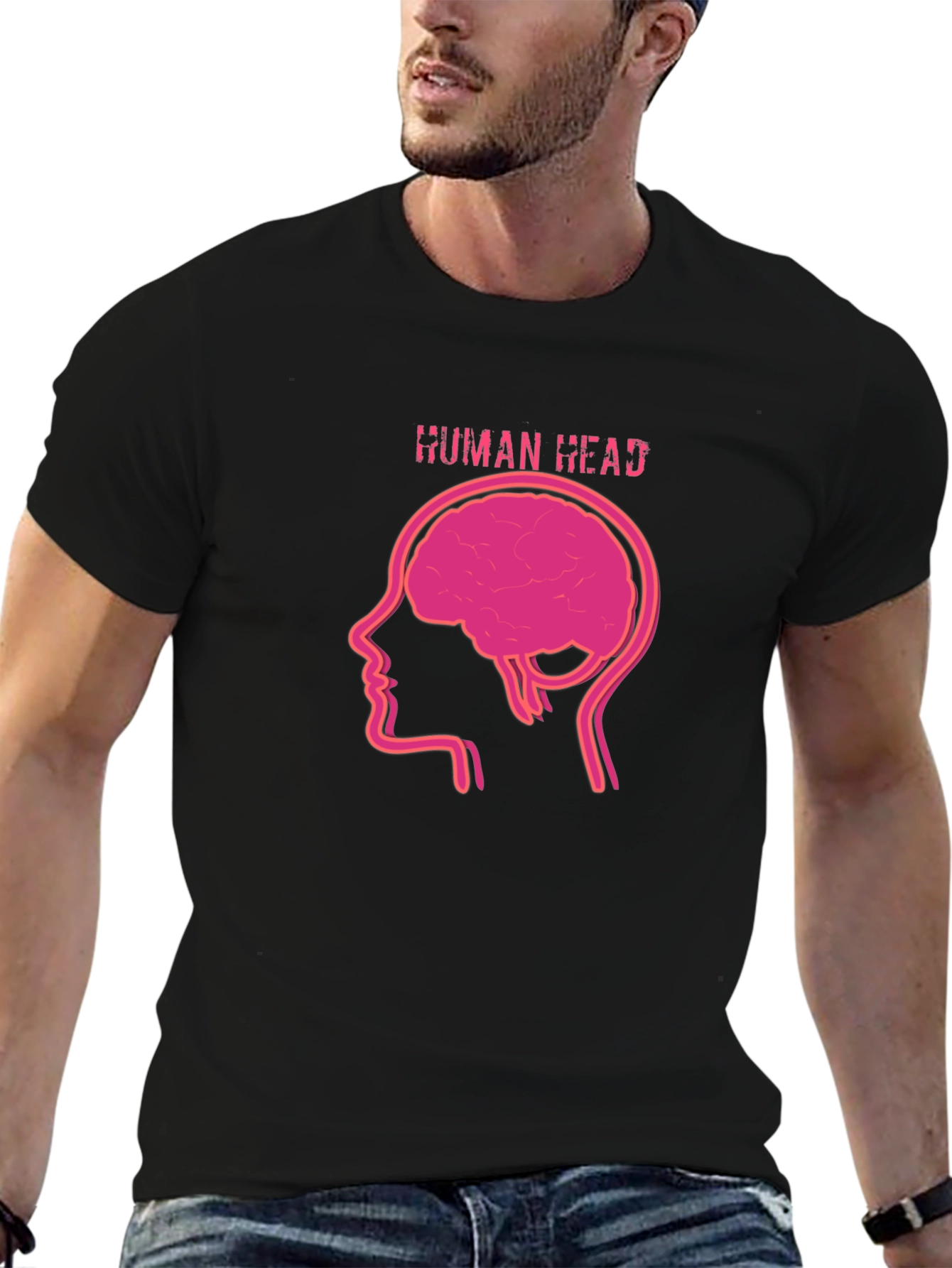 Black Human Head Brain Graphic T-Shirt - Black view 6